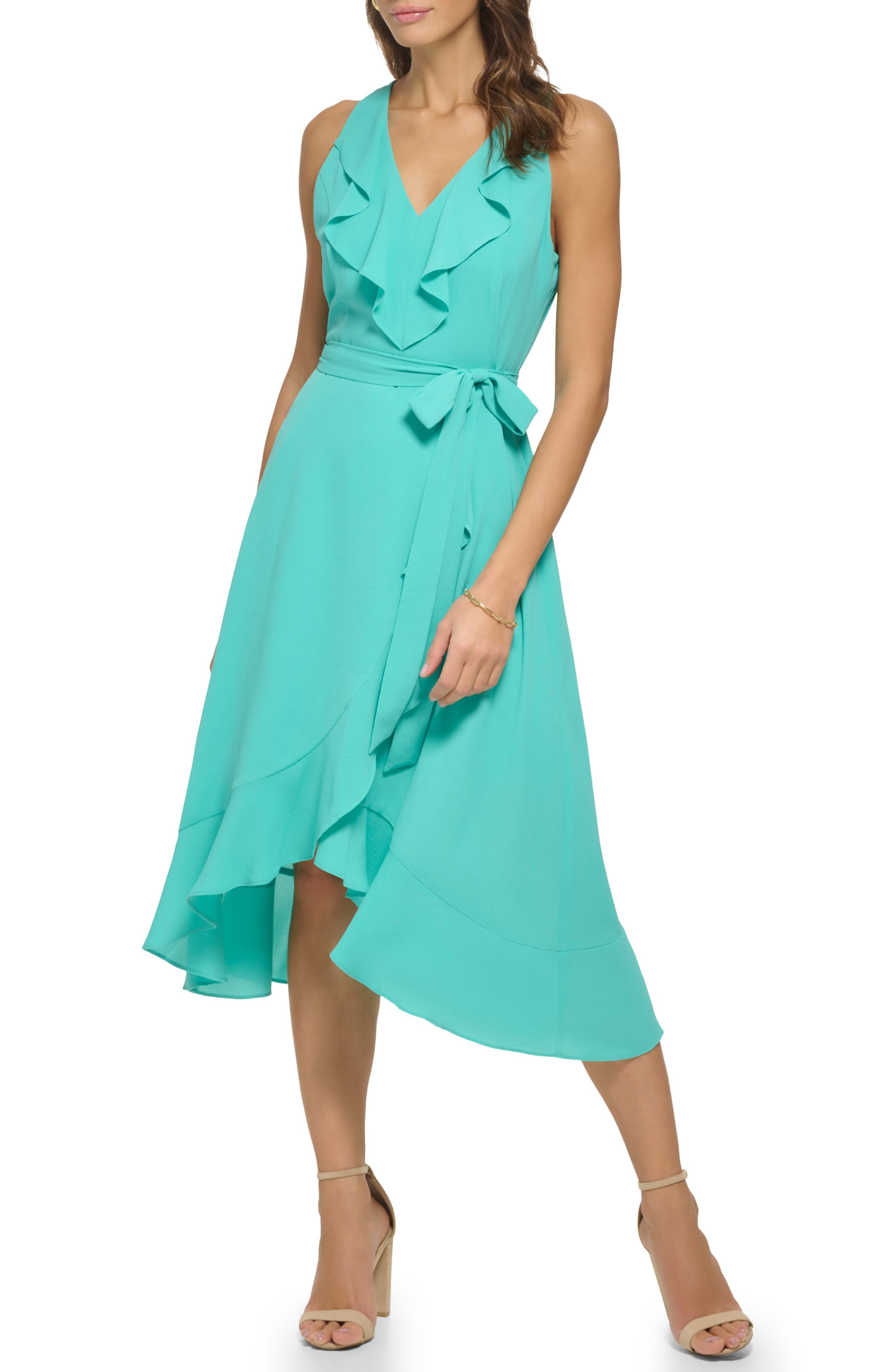 Ruffle Trim Faux Wrap Dress - image 1