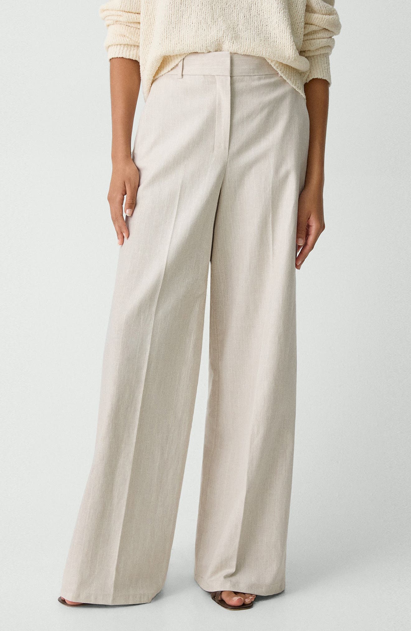 Stripe Stretch Cotton & Linen Wide Leg Pants - image 1