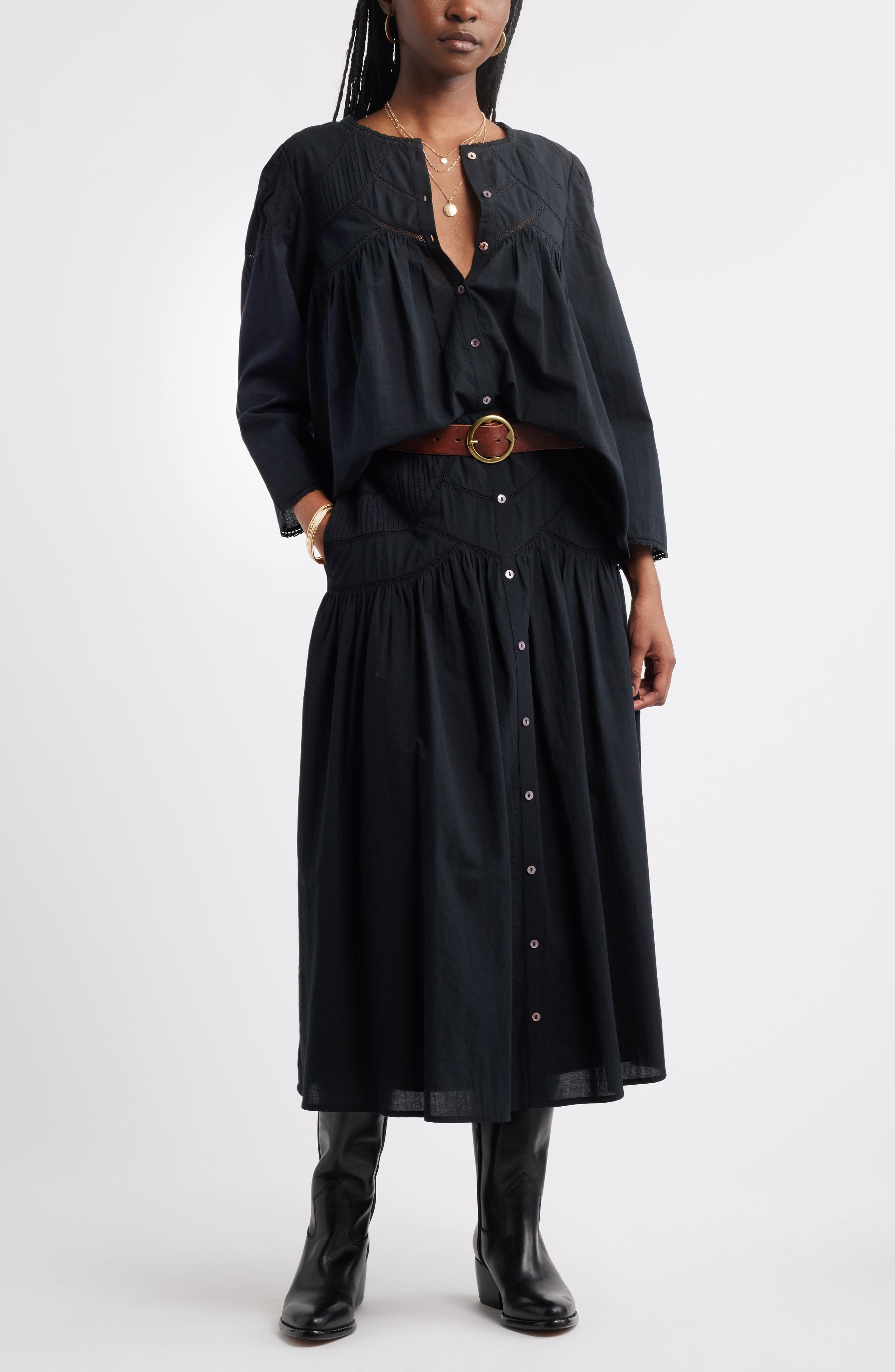 Pintuck Cotton Midi Skirt - image 2