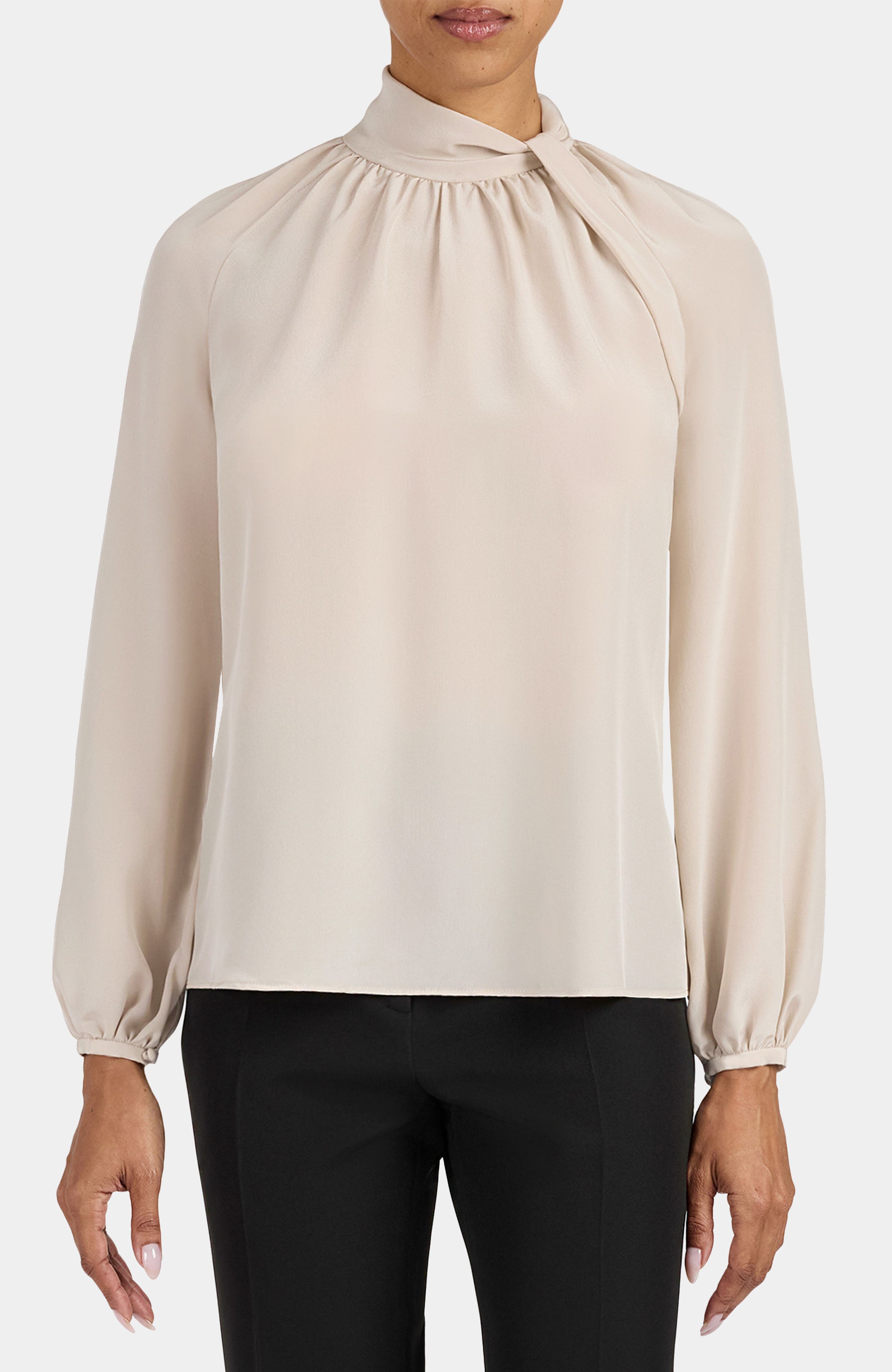 Dakota Silk Mock Neck Blouse with Long Lantern Sleeves - image 1