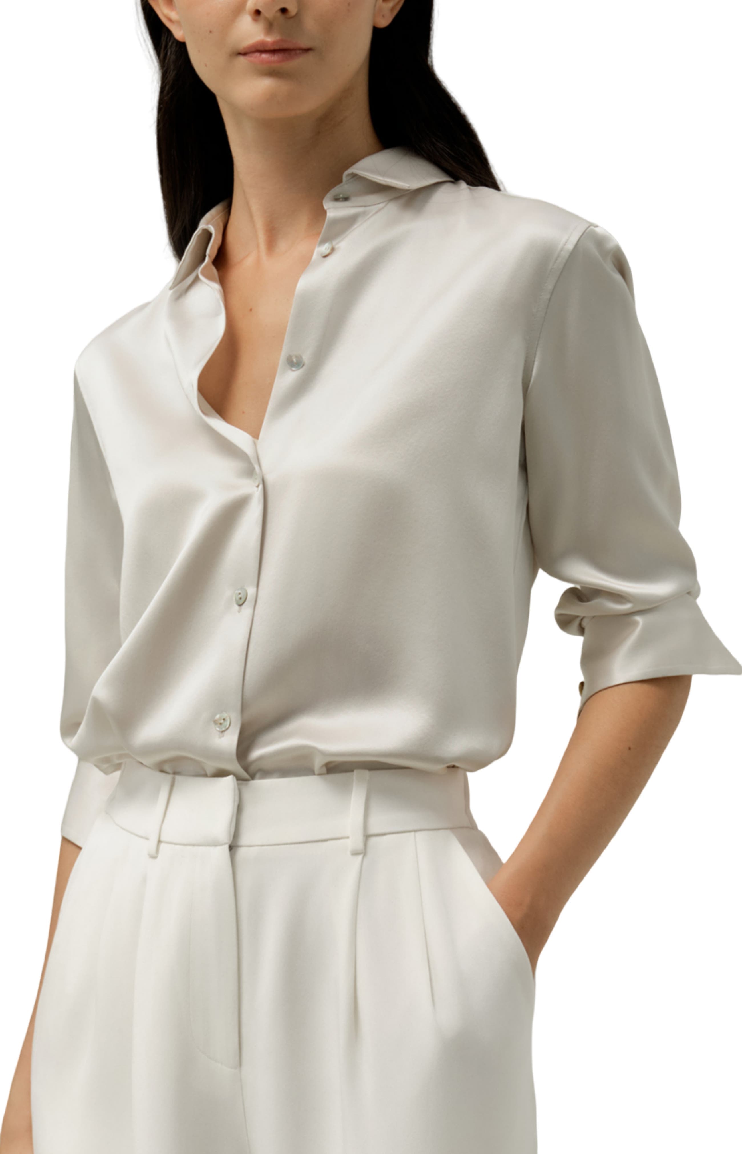 Spread Collar Silk Shirt - image 1