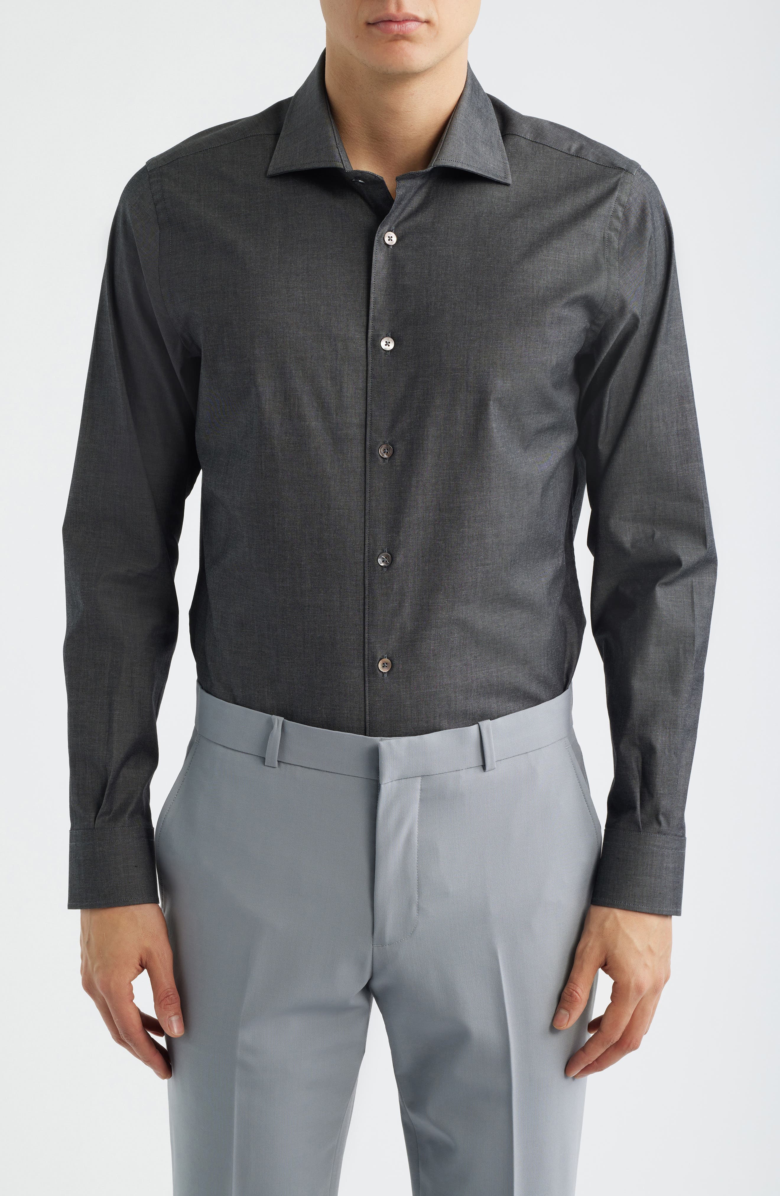 Bassano Tailored Fit Solid Stretch Cotton Twill Dress Shirt - image 1