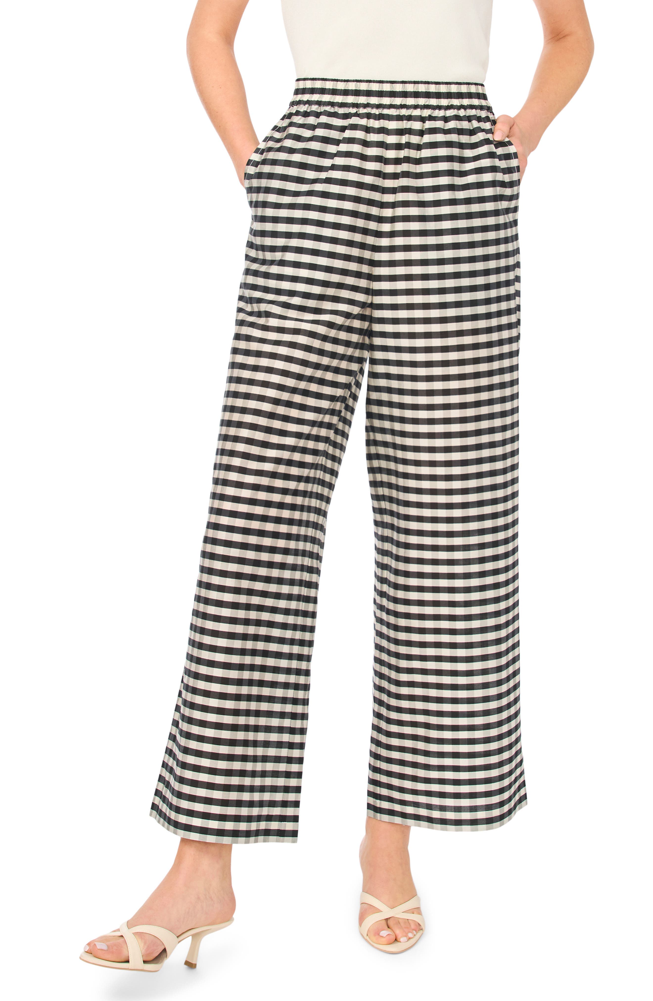 Delia Check Print Wide Leg Pants - image 1