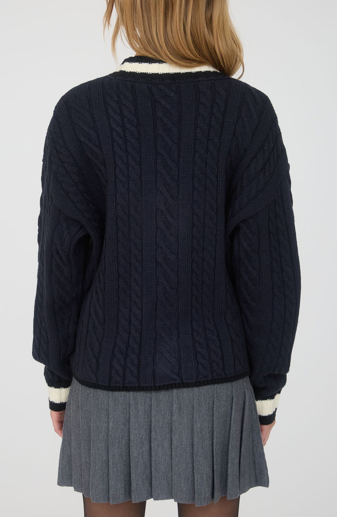 Stripe Trim Cable Stitch Cardigan - image 4
