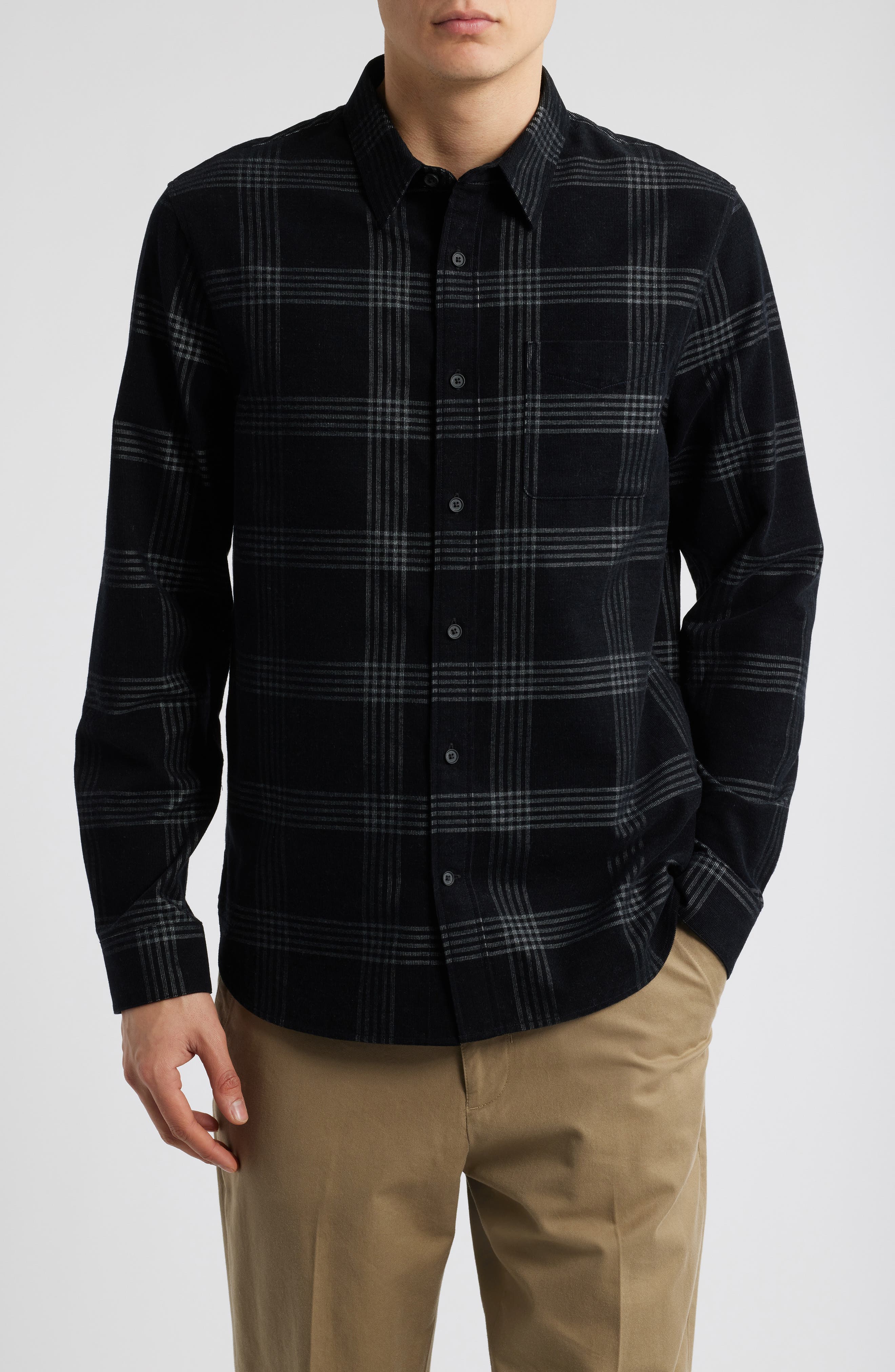 Plaid Corduroy Button-Up Shirt - image 1