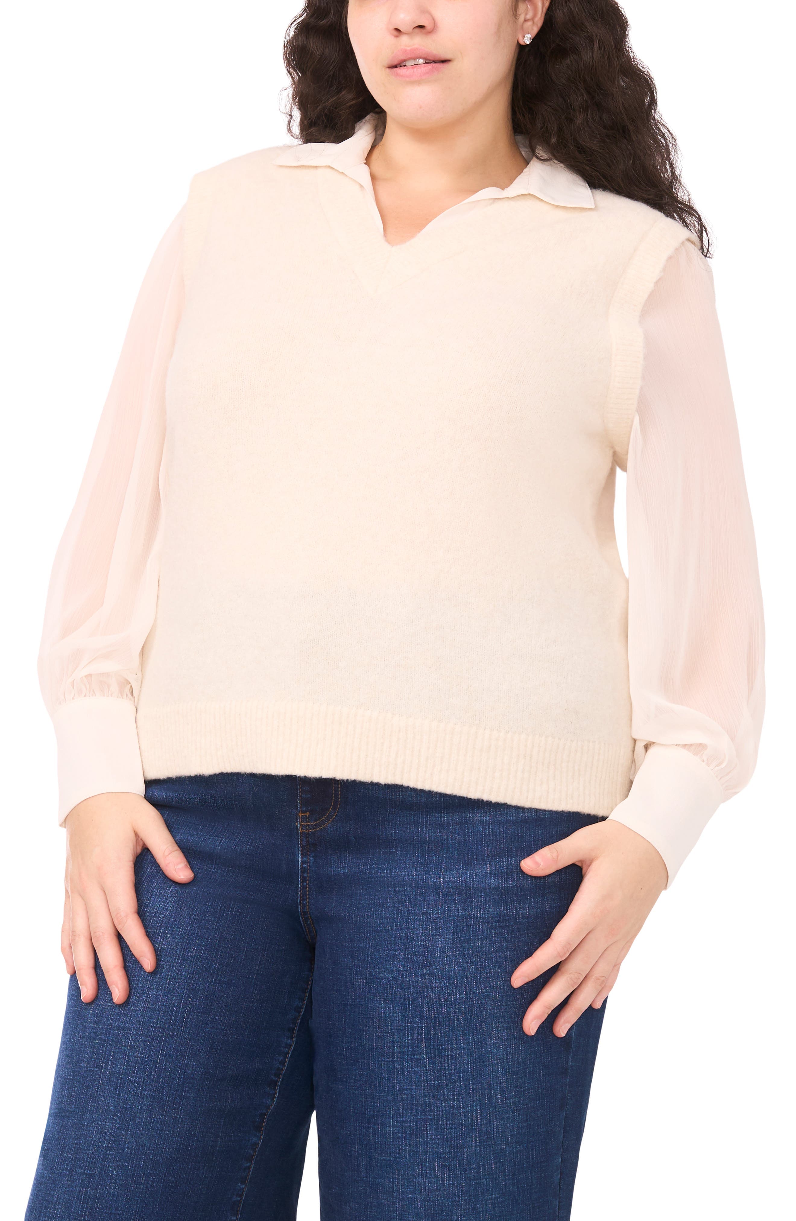Mixed Media Long Sleeve Sweater - image 3