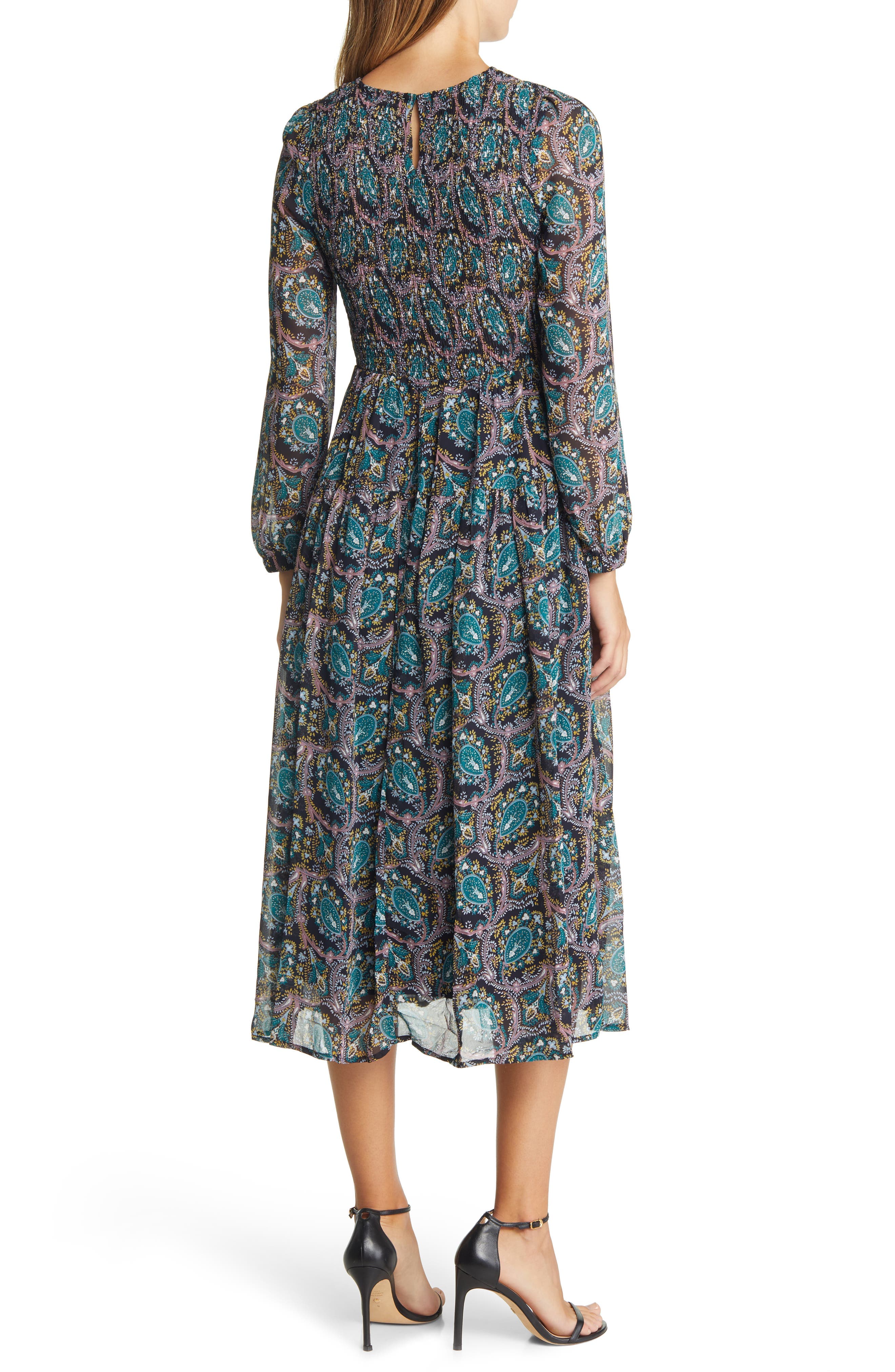 Paisley Smocked Long Sleeve Midi Dress - image 2