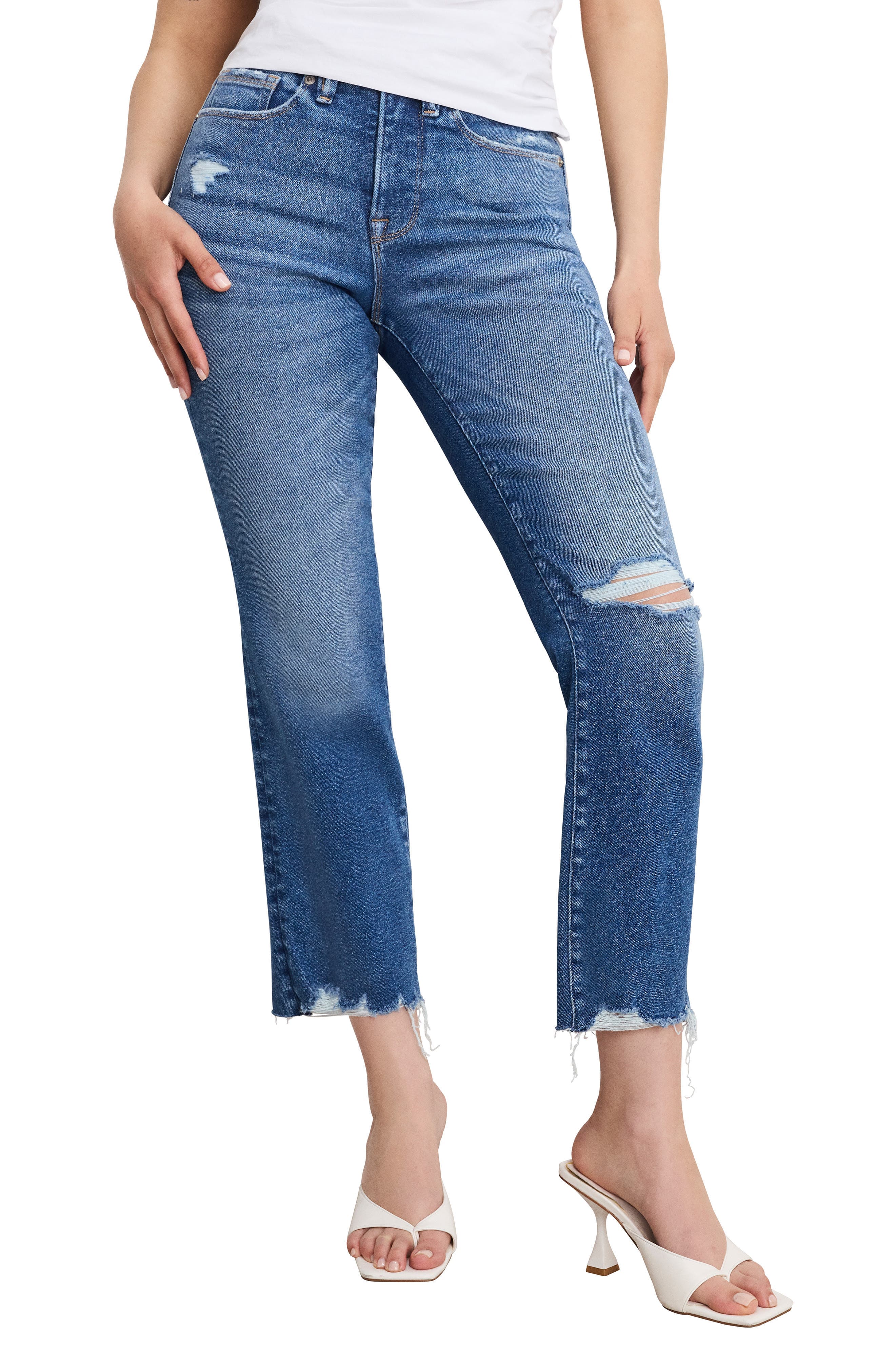 Good Petite Distressed Crop Straight Leg Jeans - image 1