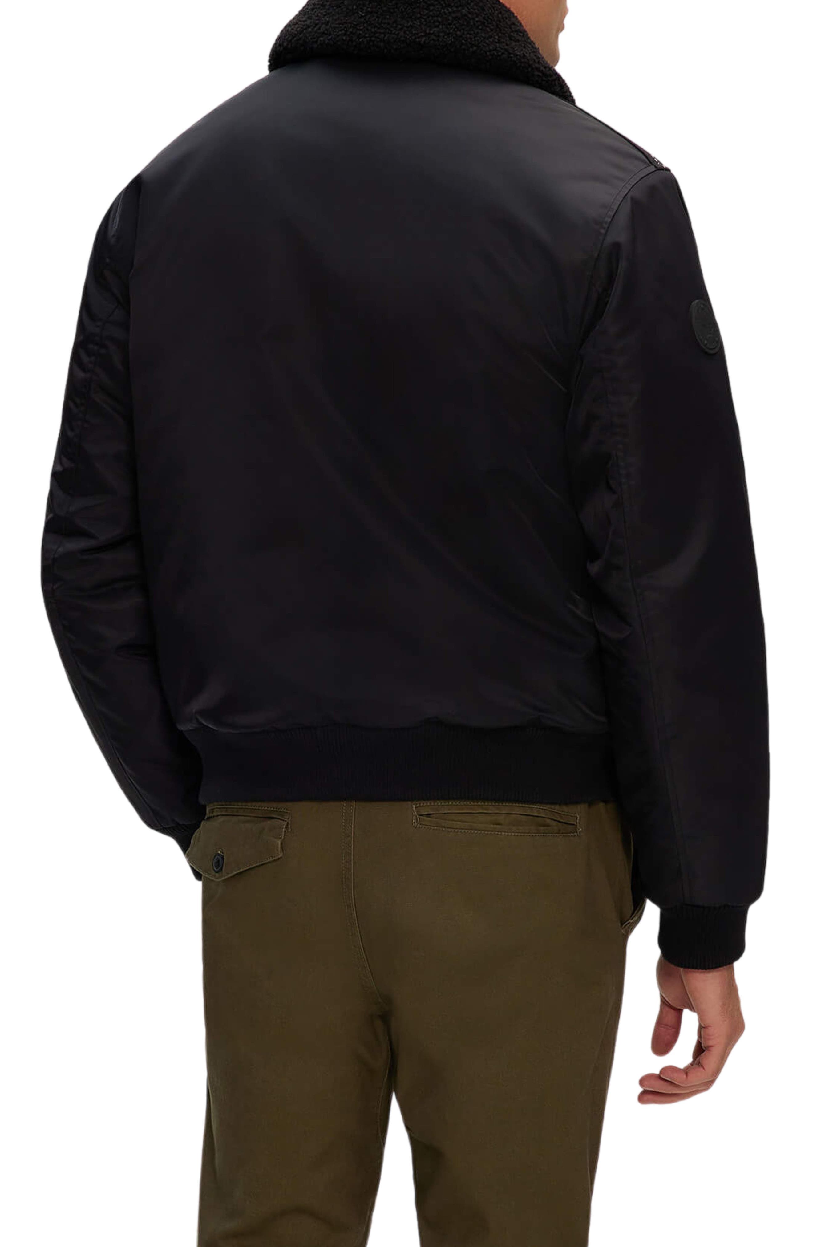 Brian Faux Shearling Collar Water Resistant Short Bomber Jacket - image 2