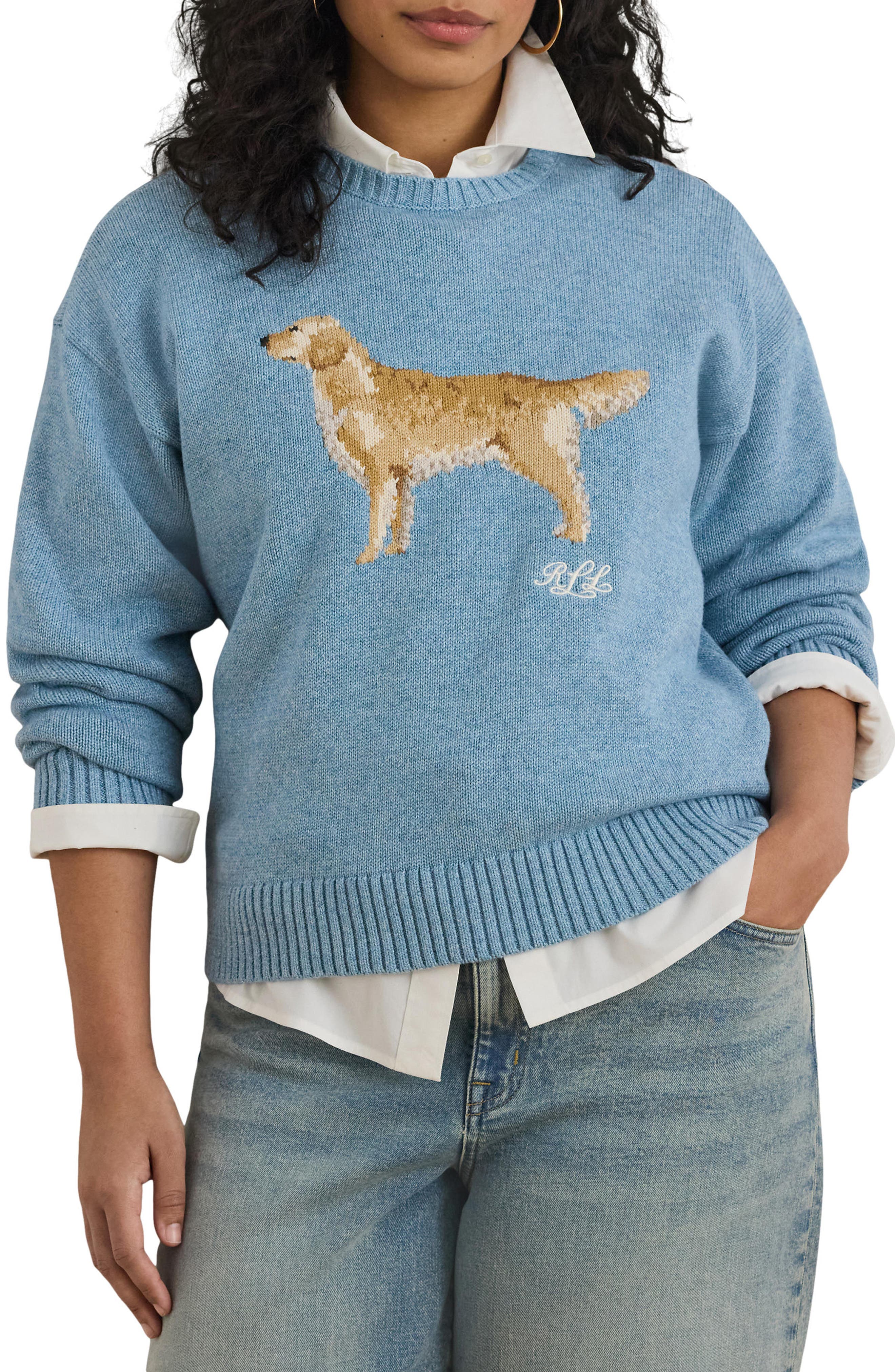 Golden Retriever Intarsia Cotton Sweater - image 1