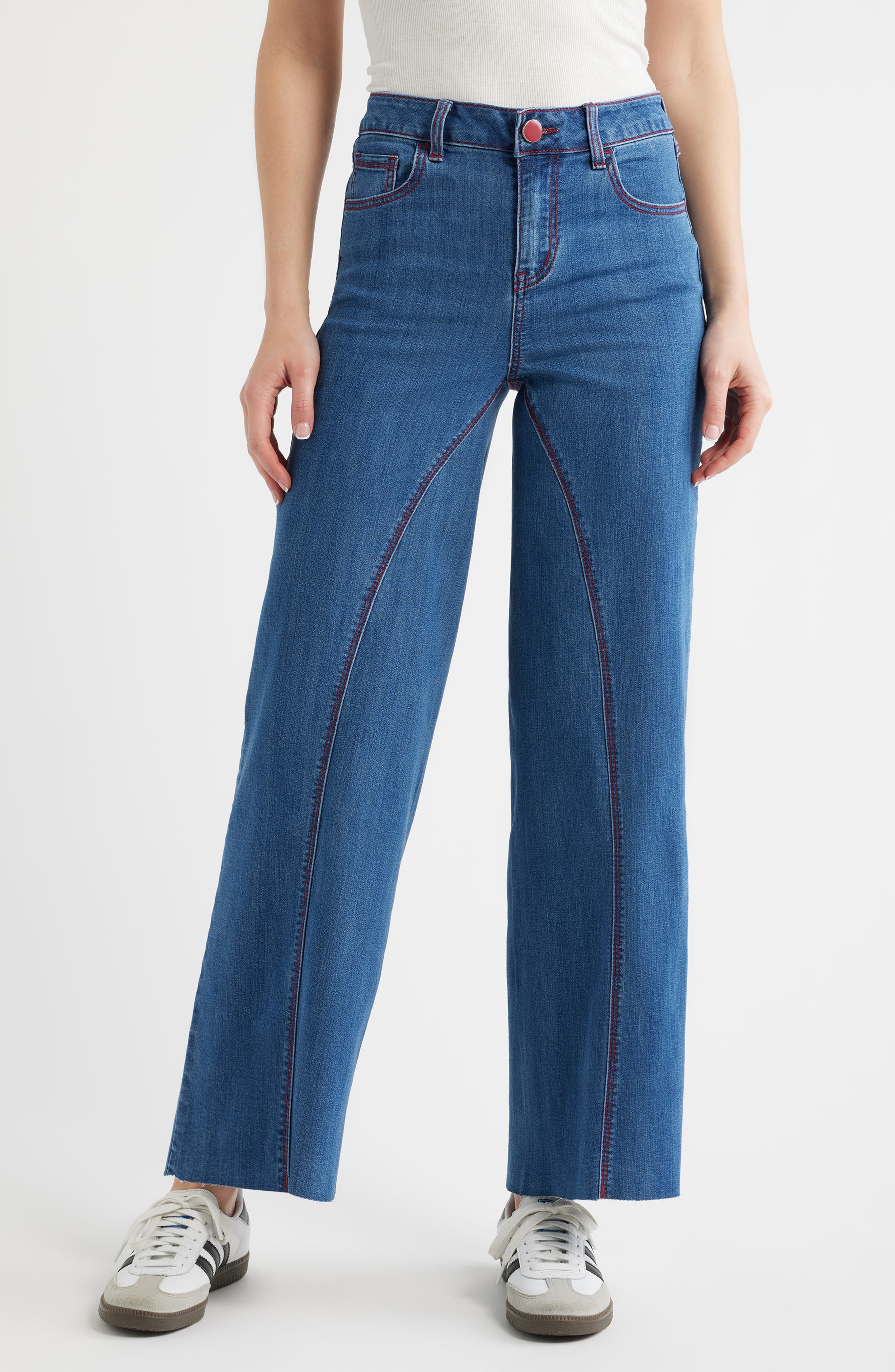 Seamed Raw Hem Wide Leg Jeans - image 1