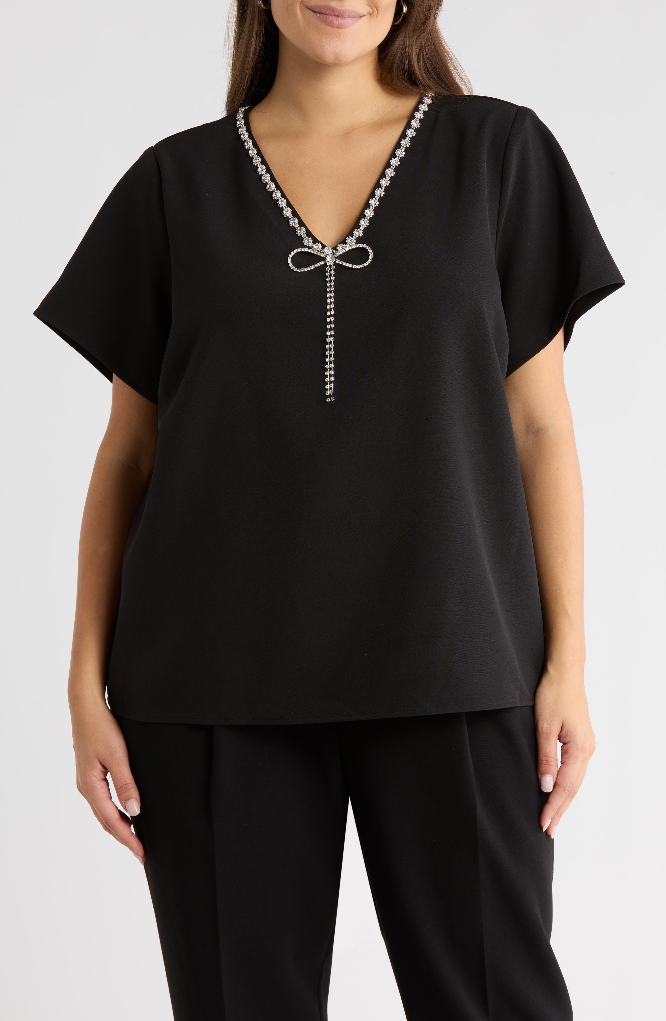 Endisy Embellished Neck Bow Top - image 1