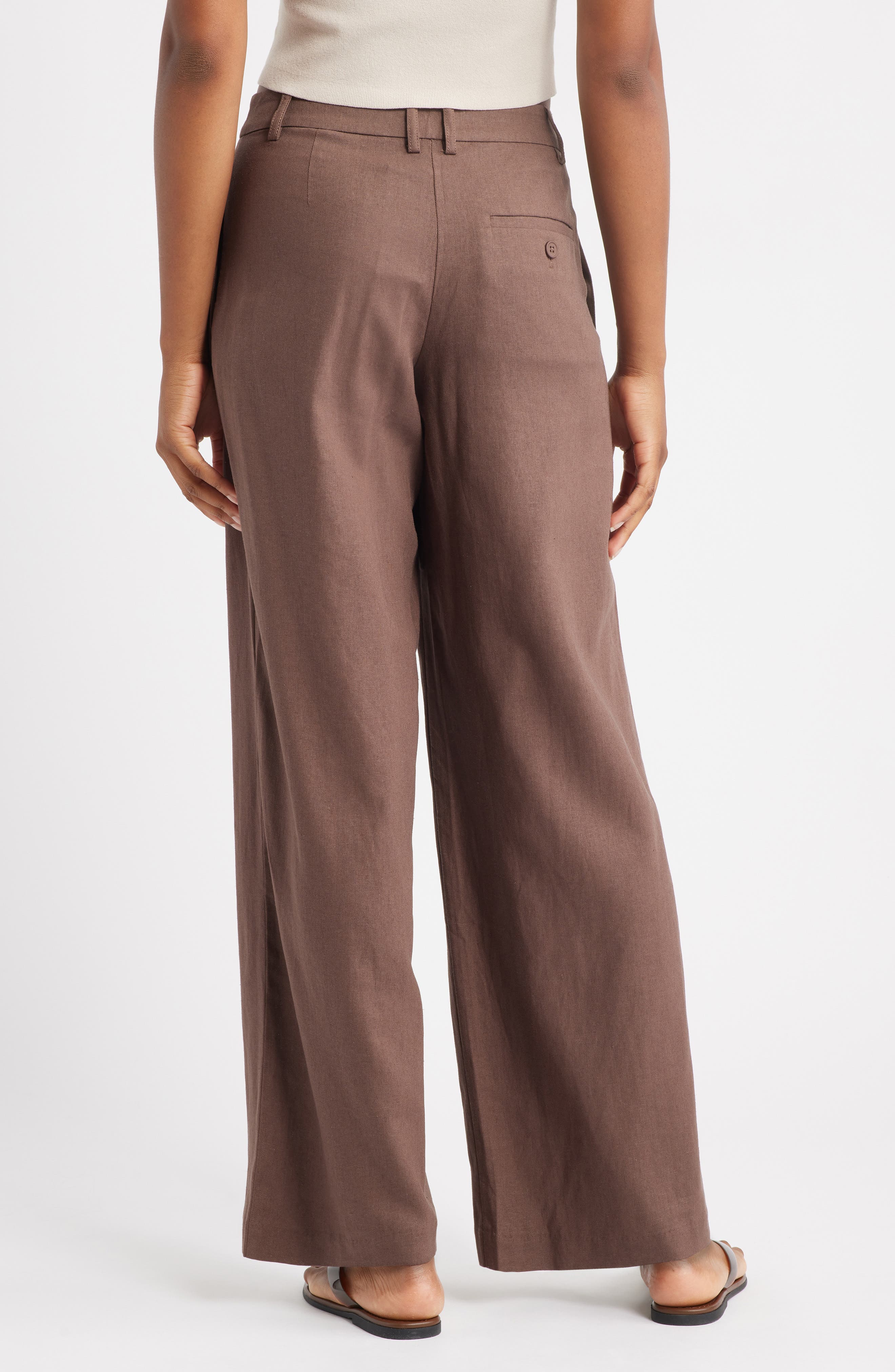 Low Slung Linen Blend Wide Leg Pants - image 2