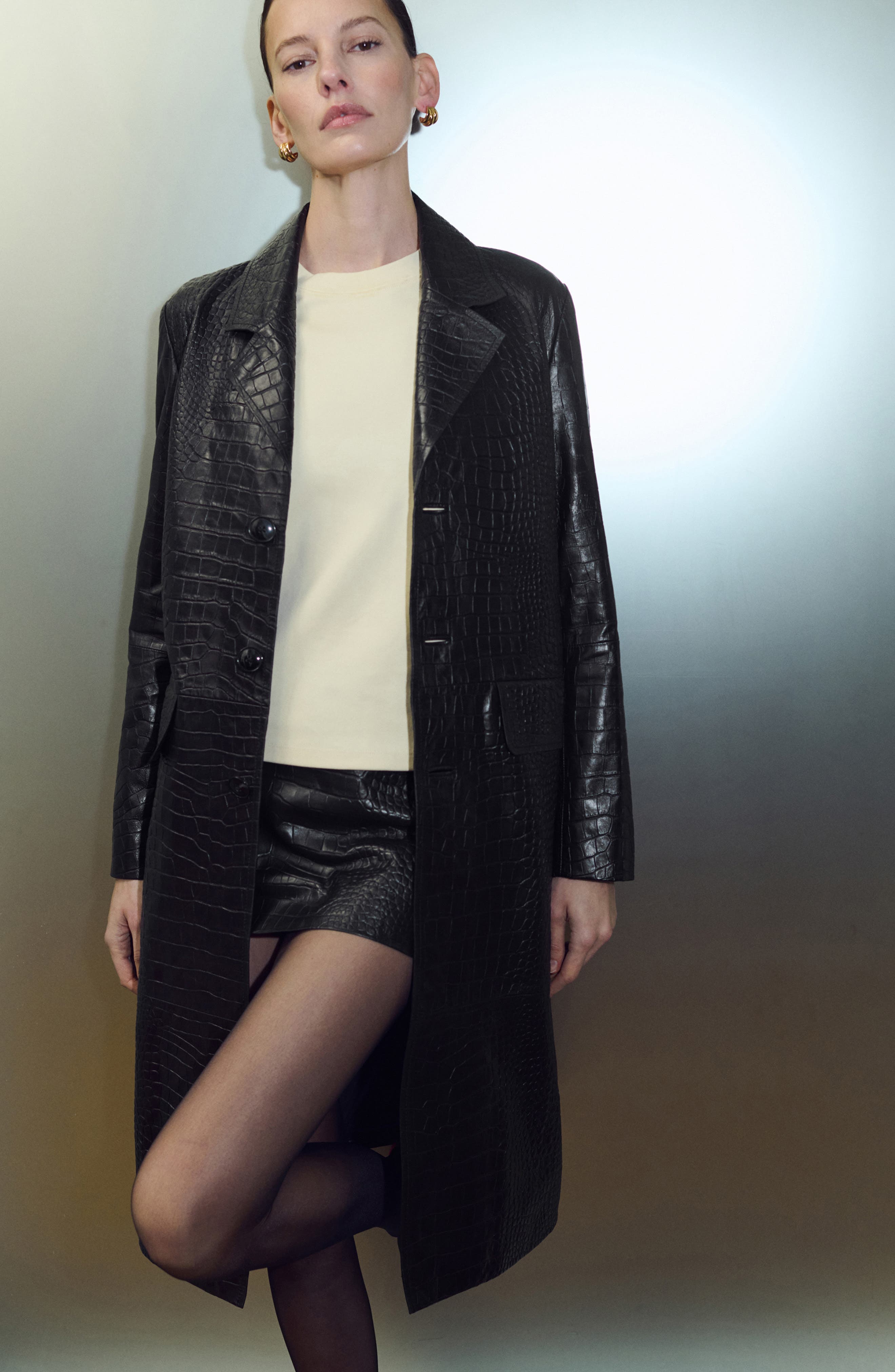 Croc Embossed Leather Coat - image 2