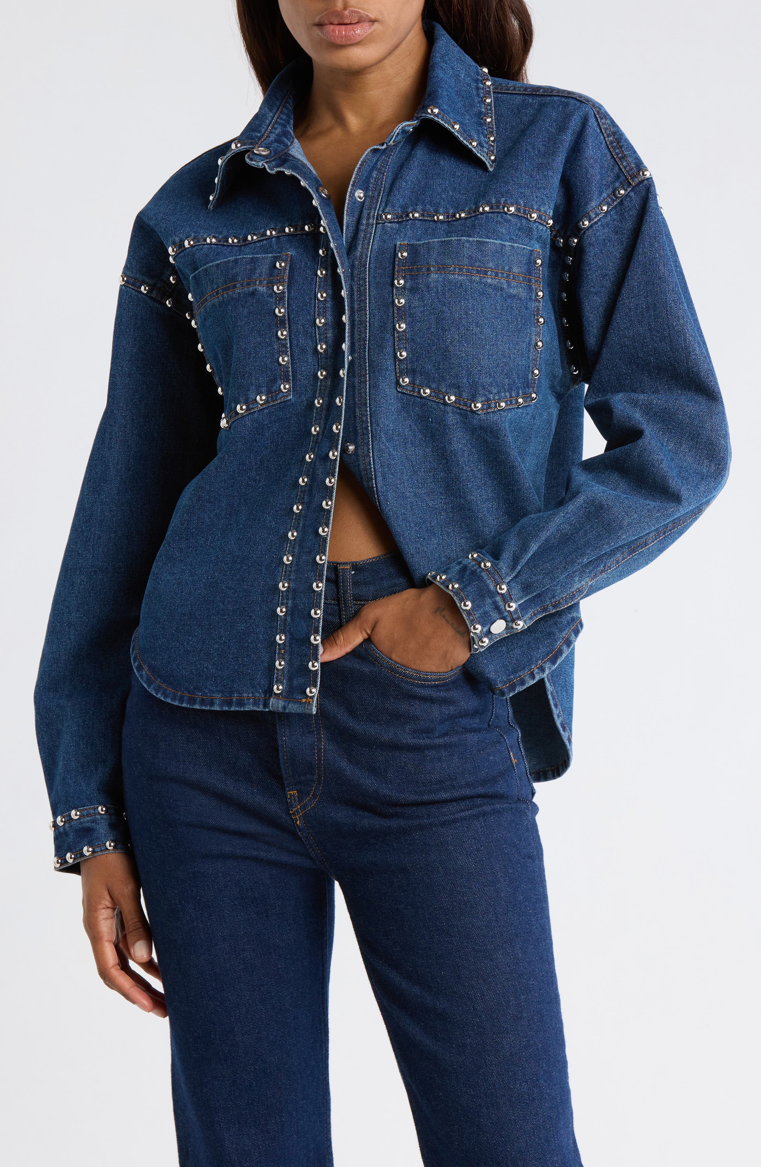 Studded Denim Shacket - image 1