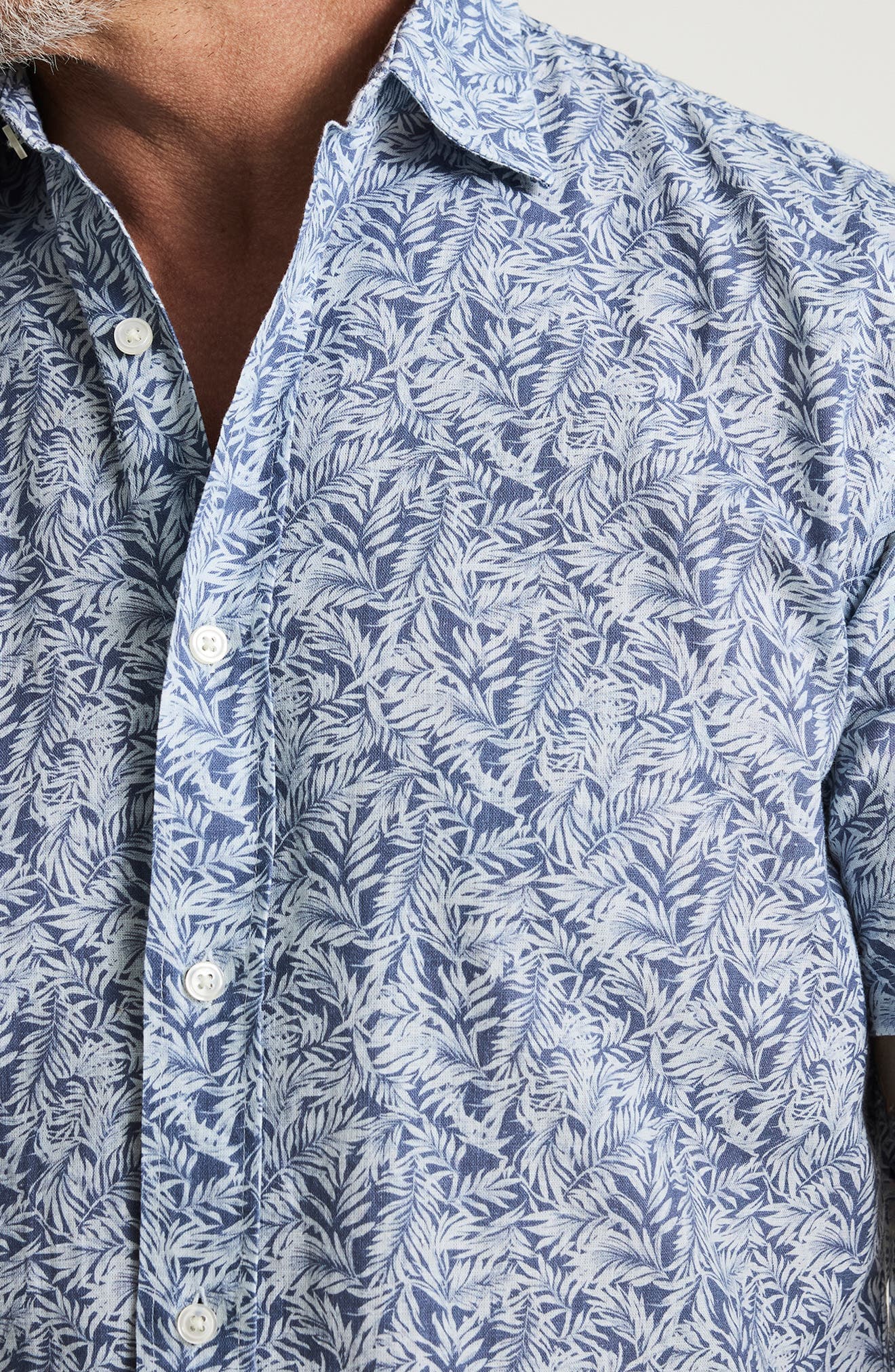 Palm Print Short Sleeve Cotton & Linen Button-Up Shirt - image 2