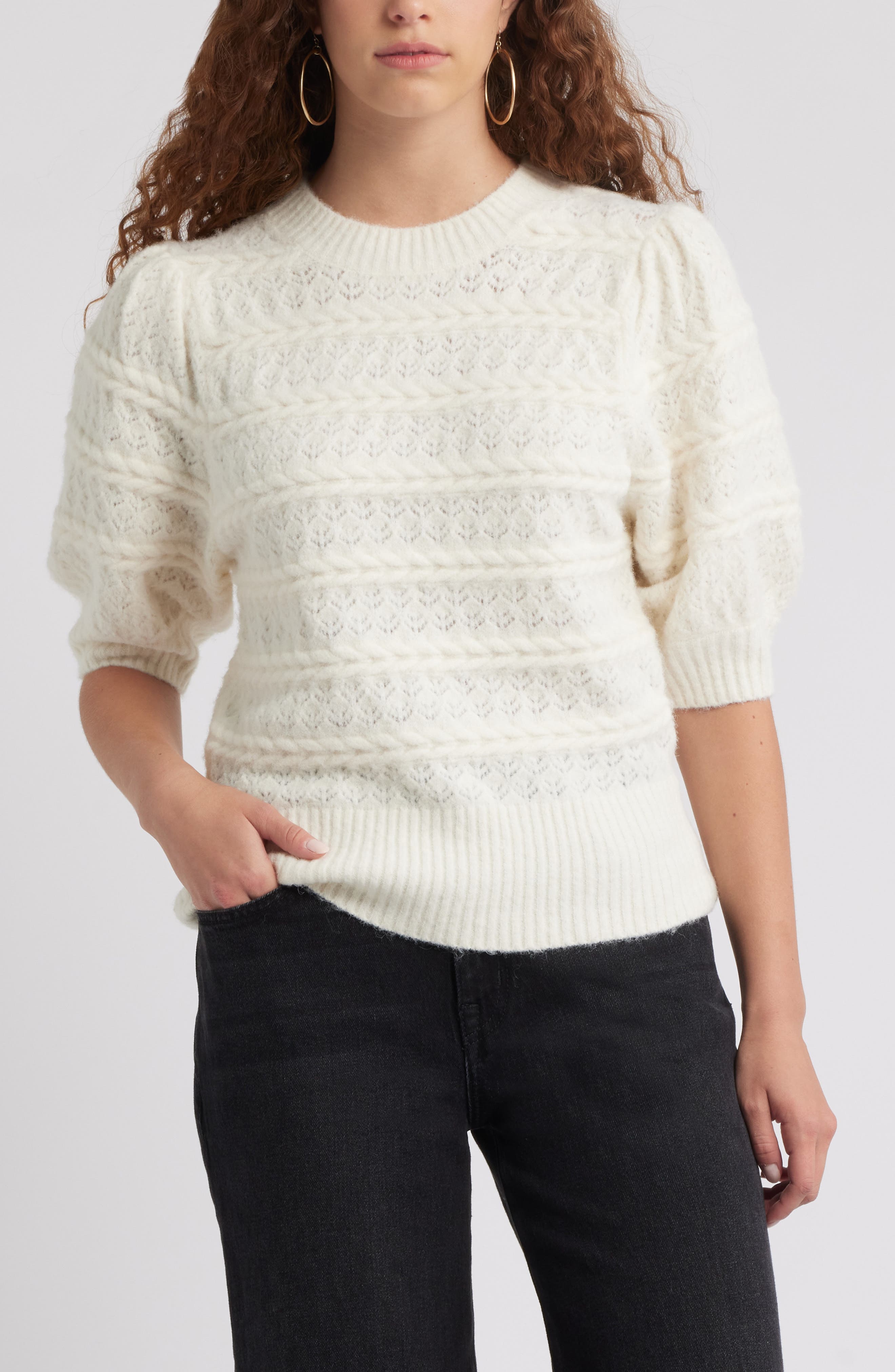 Puff Sleeve Cable Knit Sweater - image 3