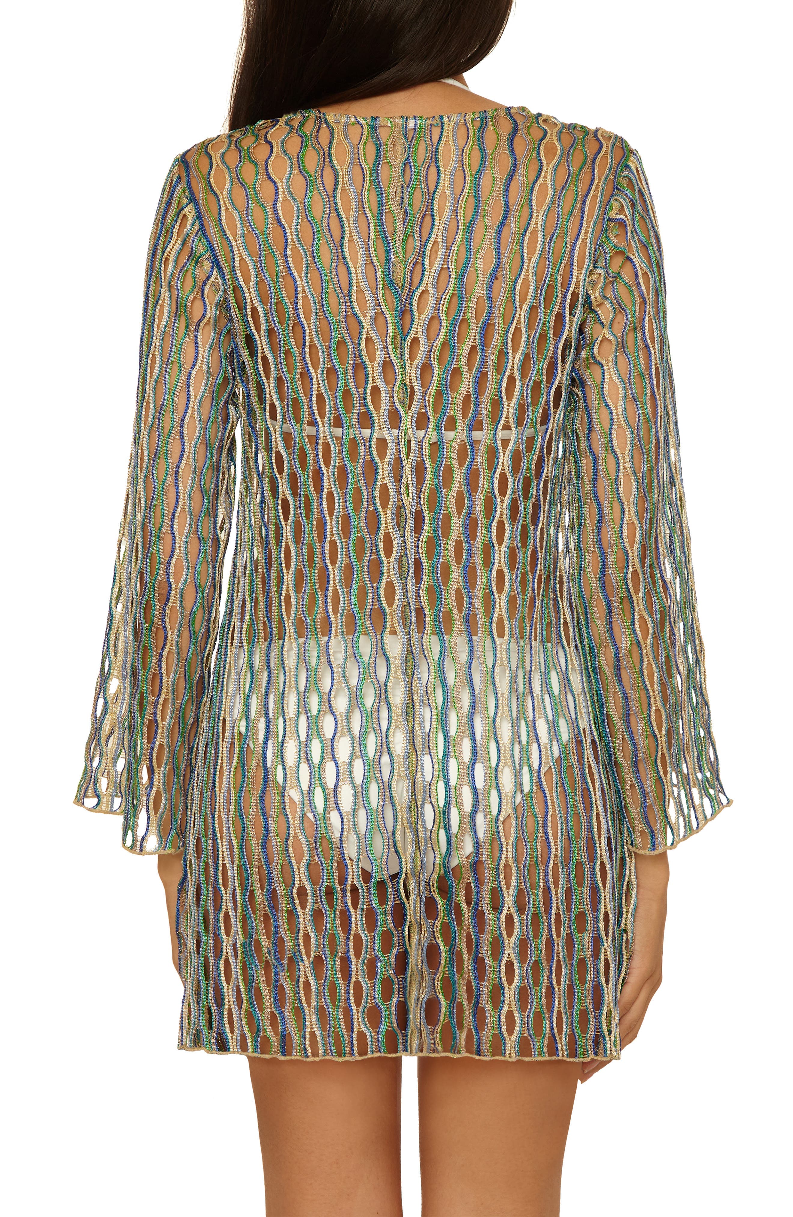 Desert Dancer Metallic Long Sleeve Sheer Cover-Up Dress - image 2