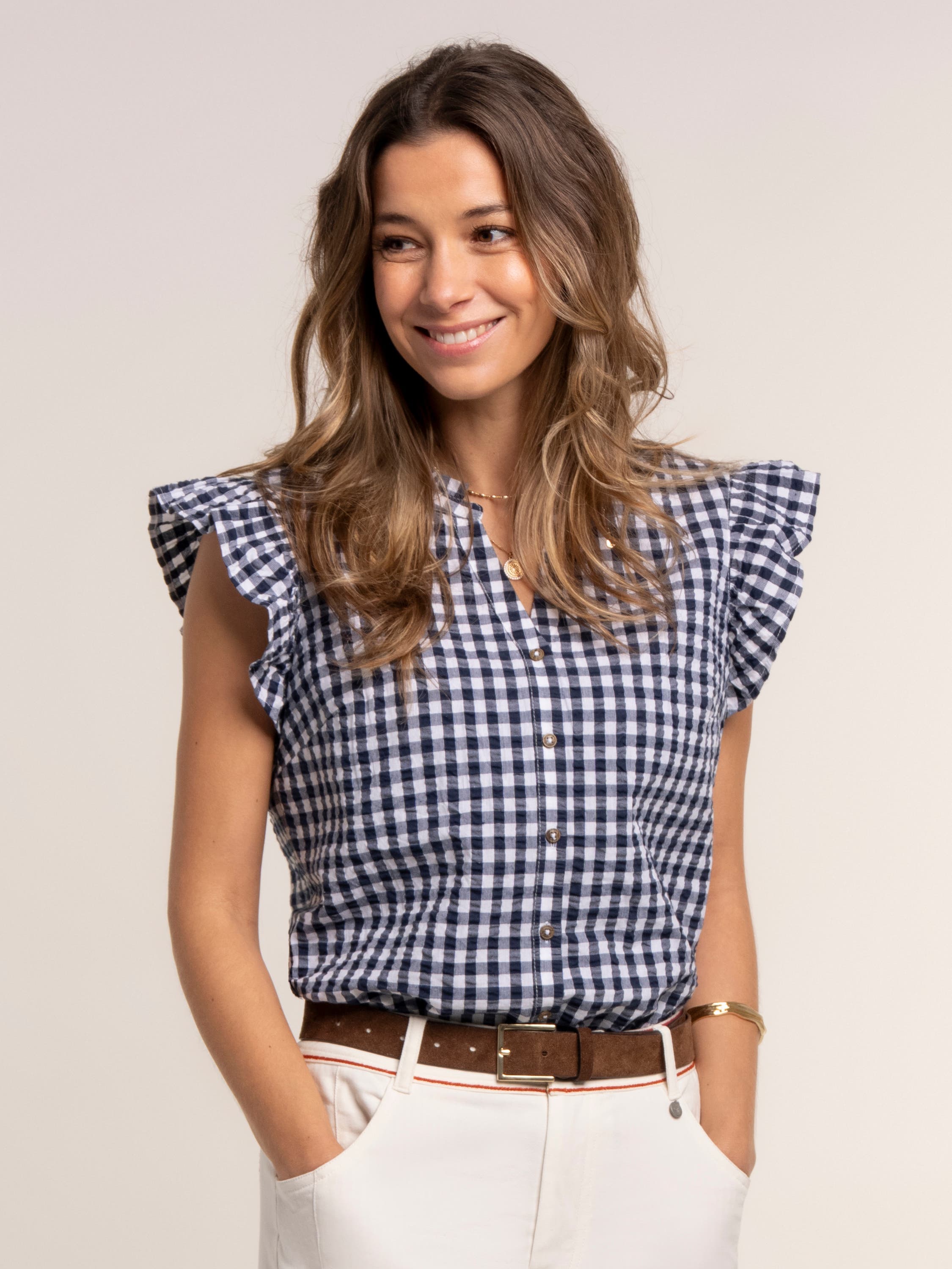 Bia Gingham Flutter Sleeve Blouse - image 1