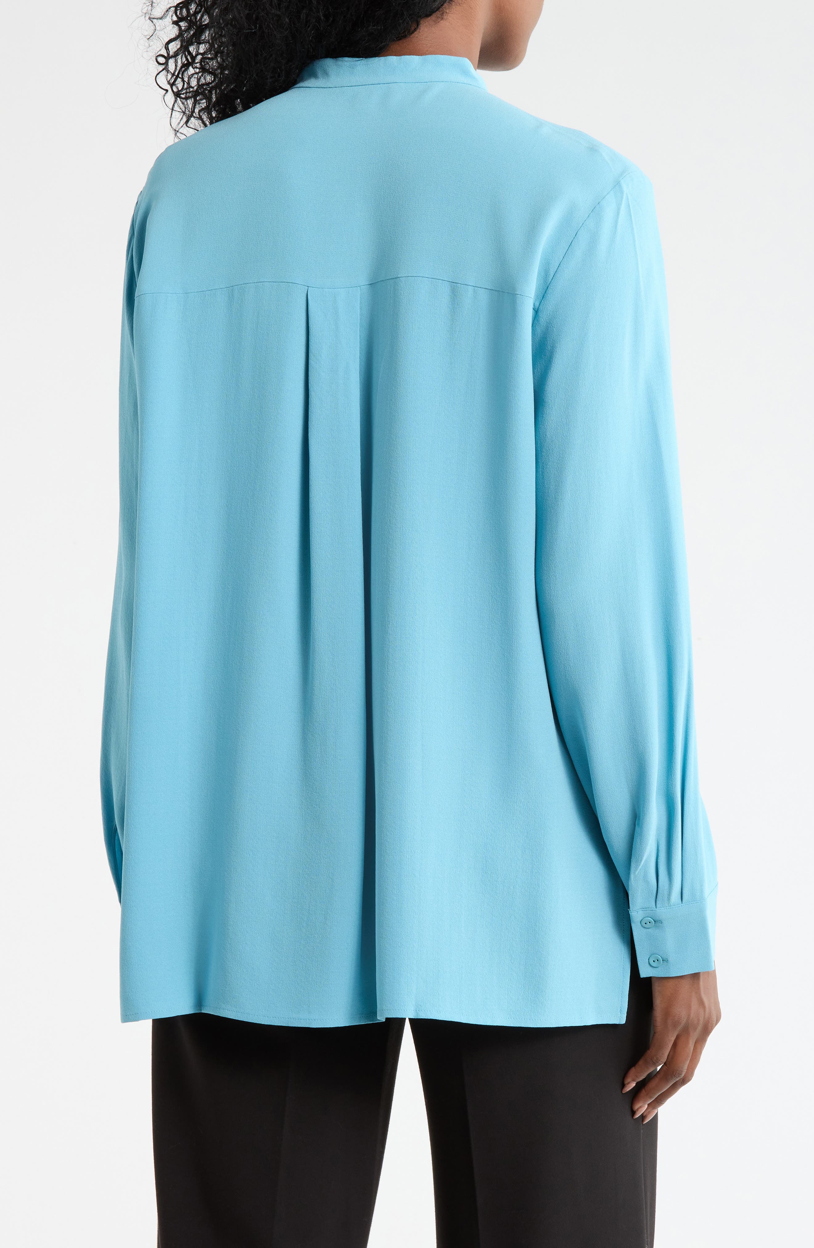 Band Collar Silk Button-Up Shirt - image 2