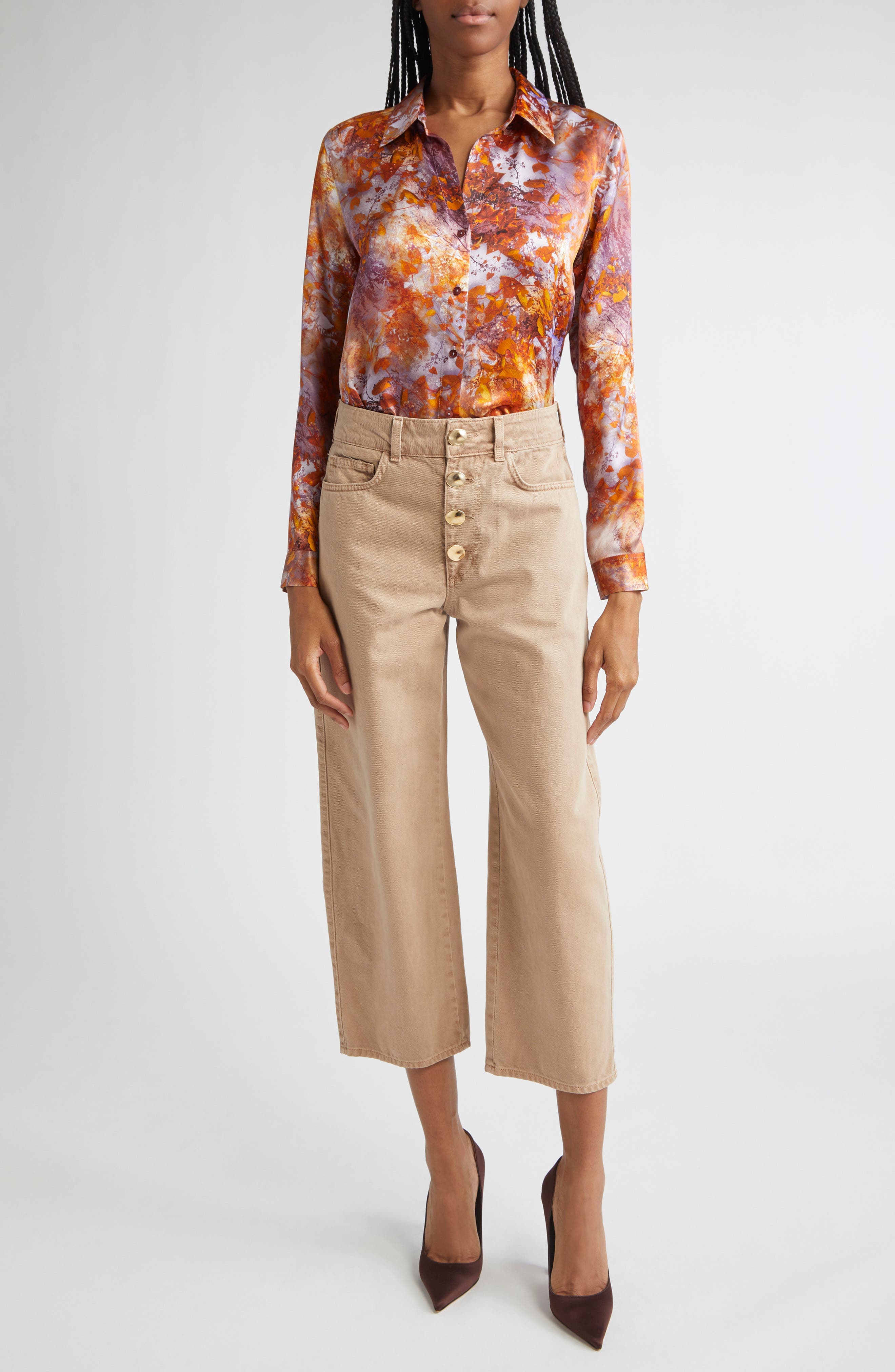 Tyler Leaf Print Silk Button-Up Shirt - image 2