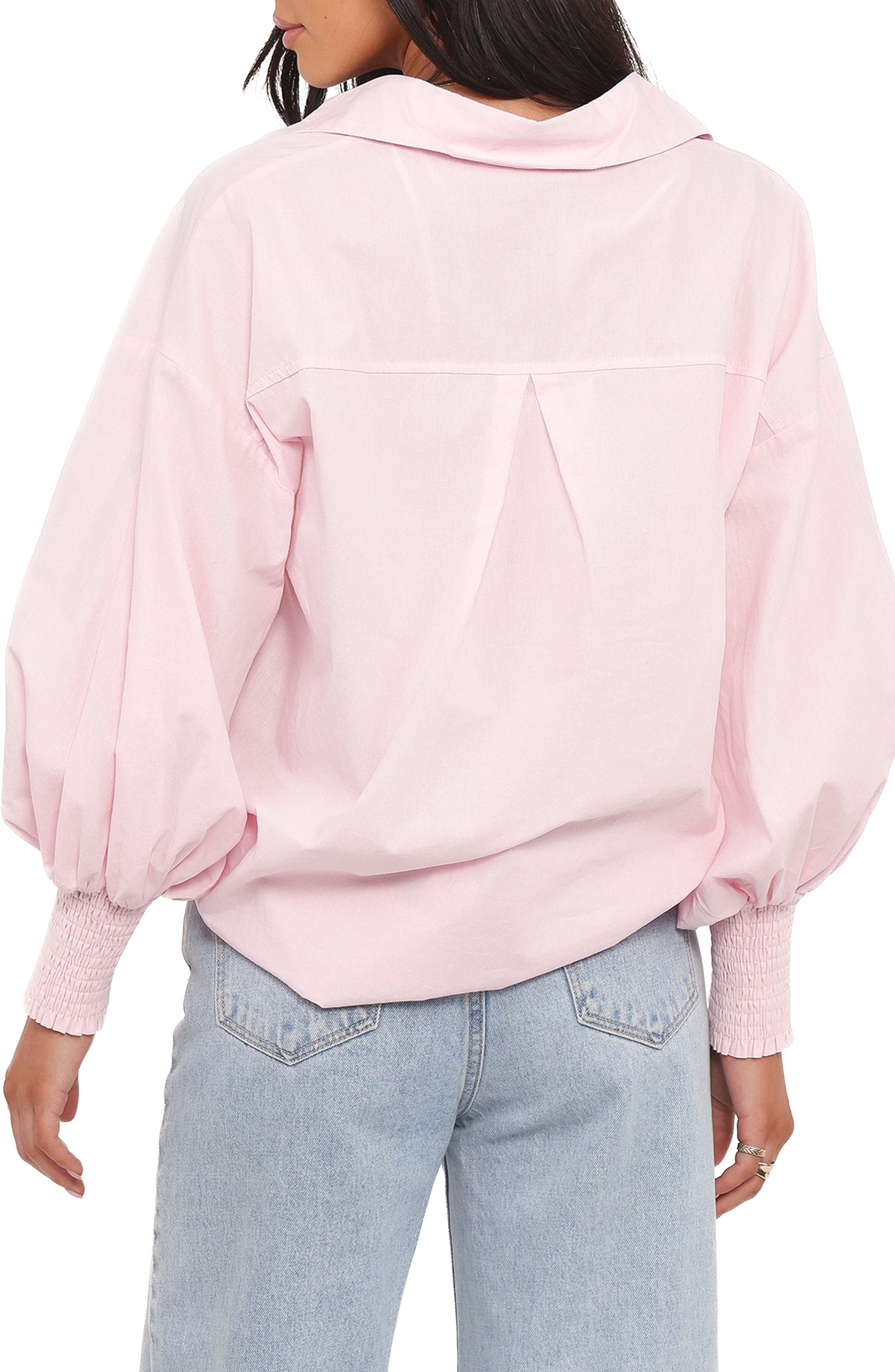 Carys Smocked Cuff Cotton Poplin Button-Up Shirt - image 2