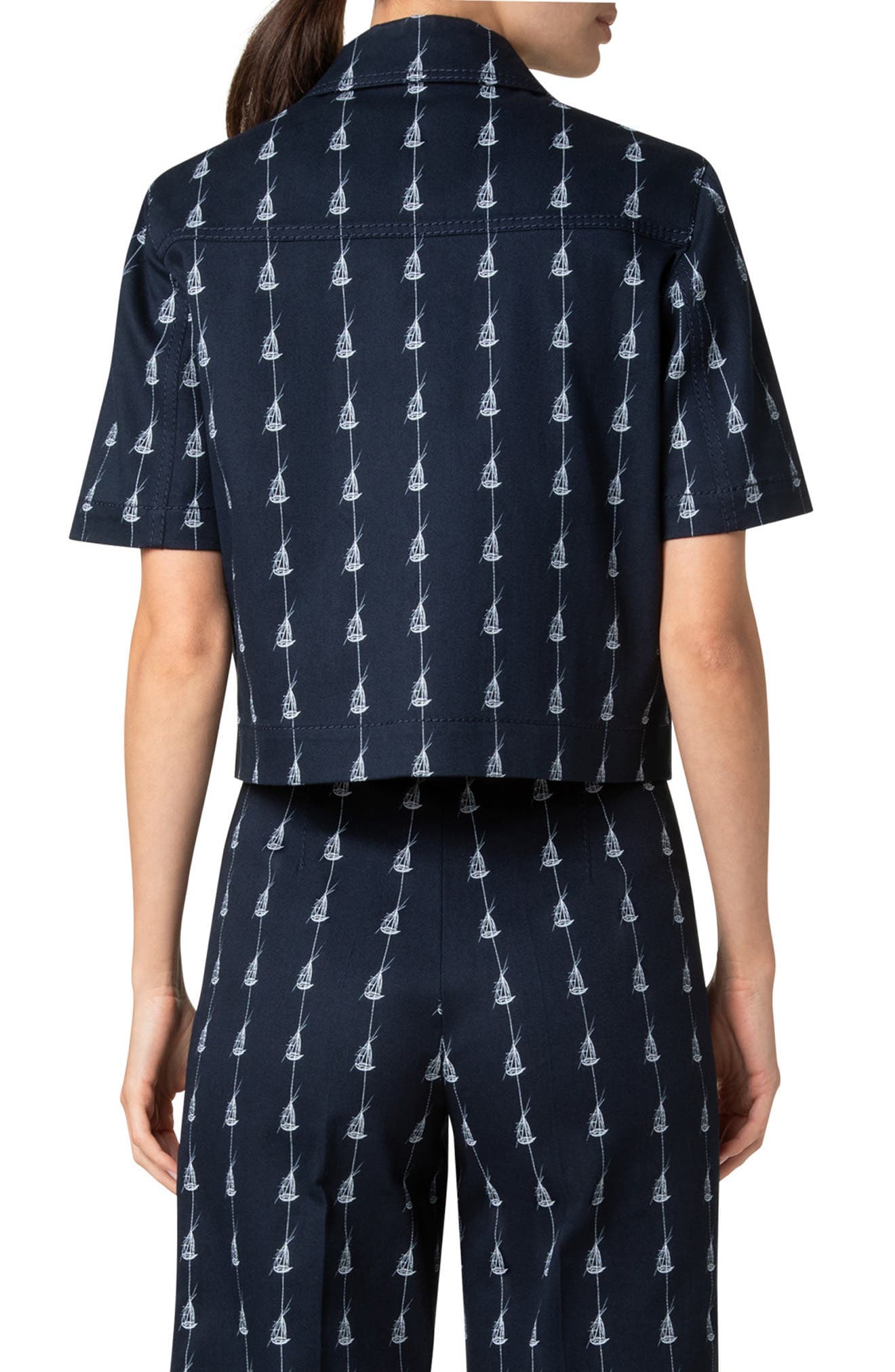 Sailboat Pinstripe Short Sleeve Crop Jacket - image 2