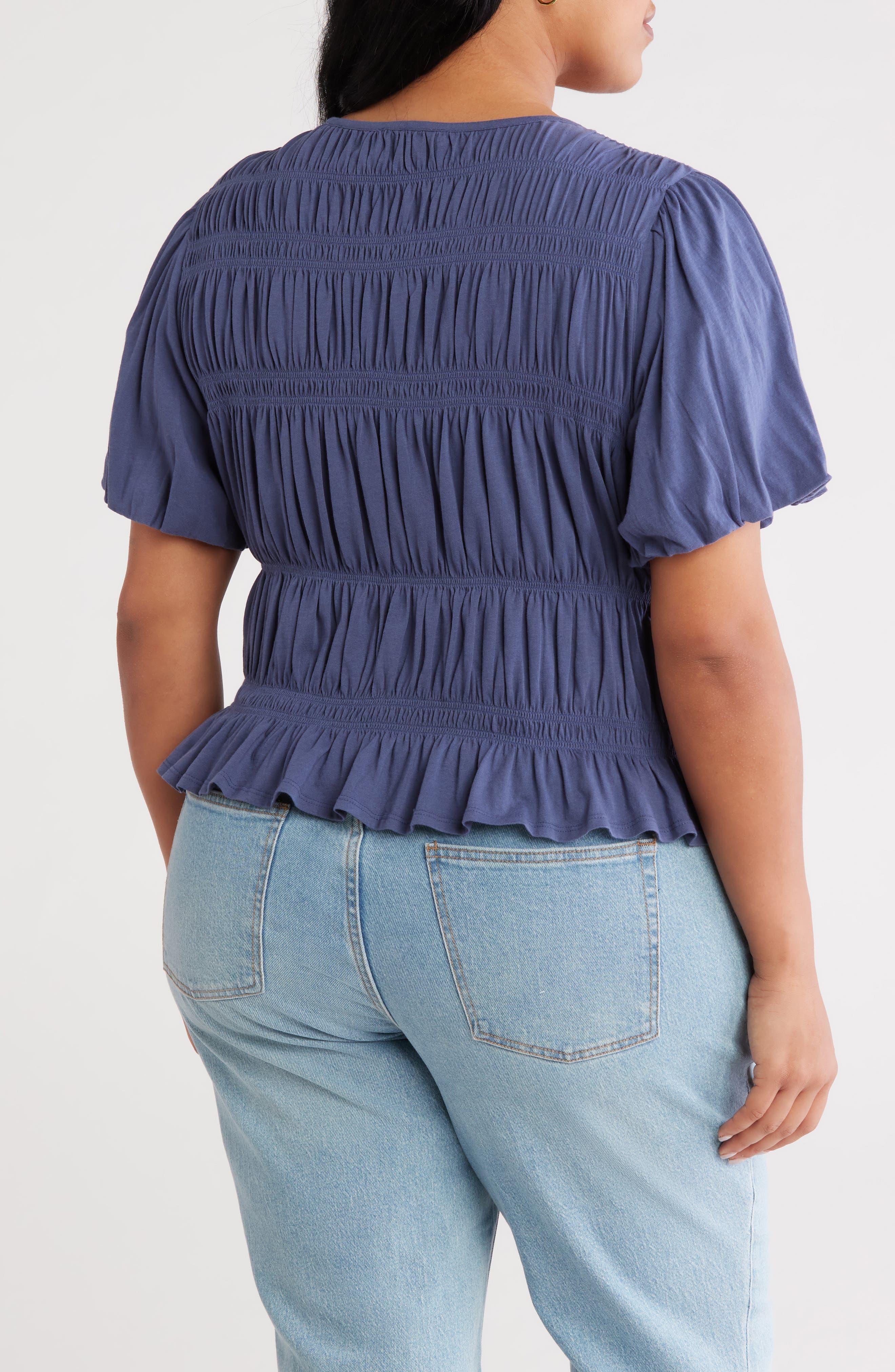Shirred Puff Sleeve Cotton Top - image 2