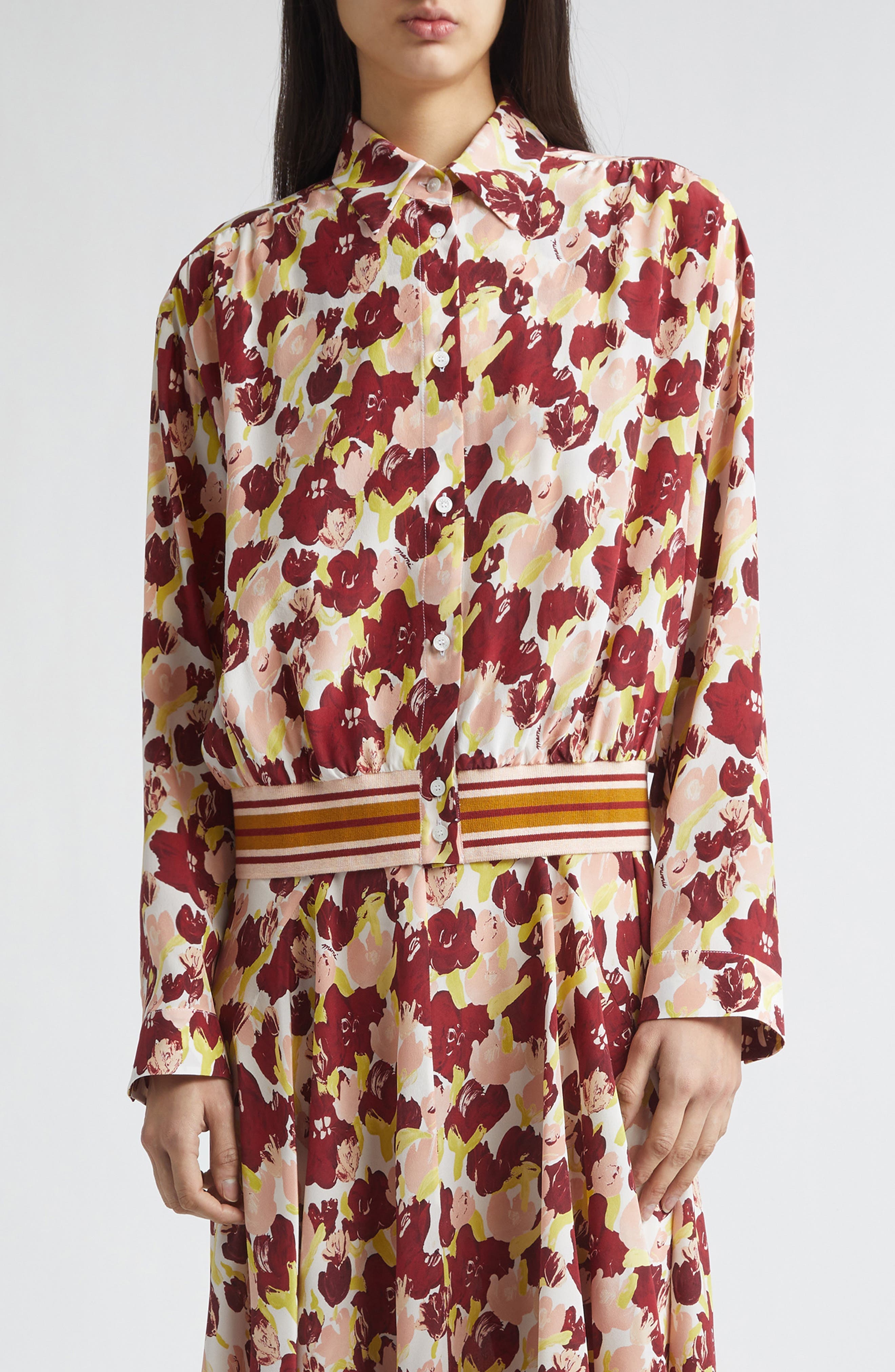 Secret Bouquet Print Silk Crepe de Chine Shirt Jacket - image 1