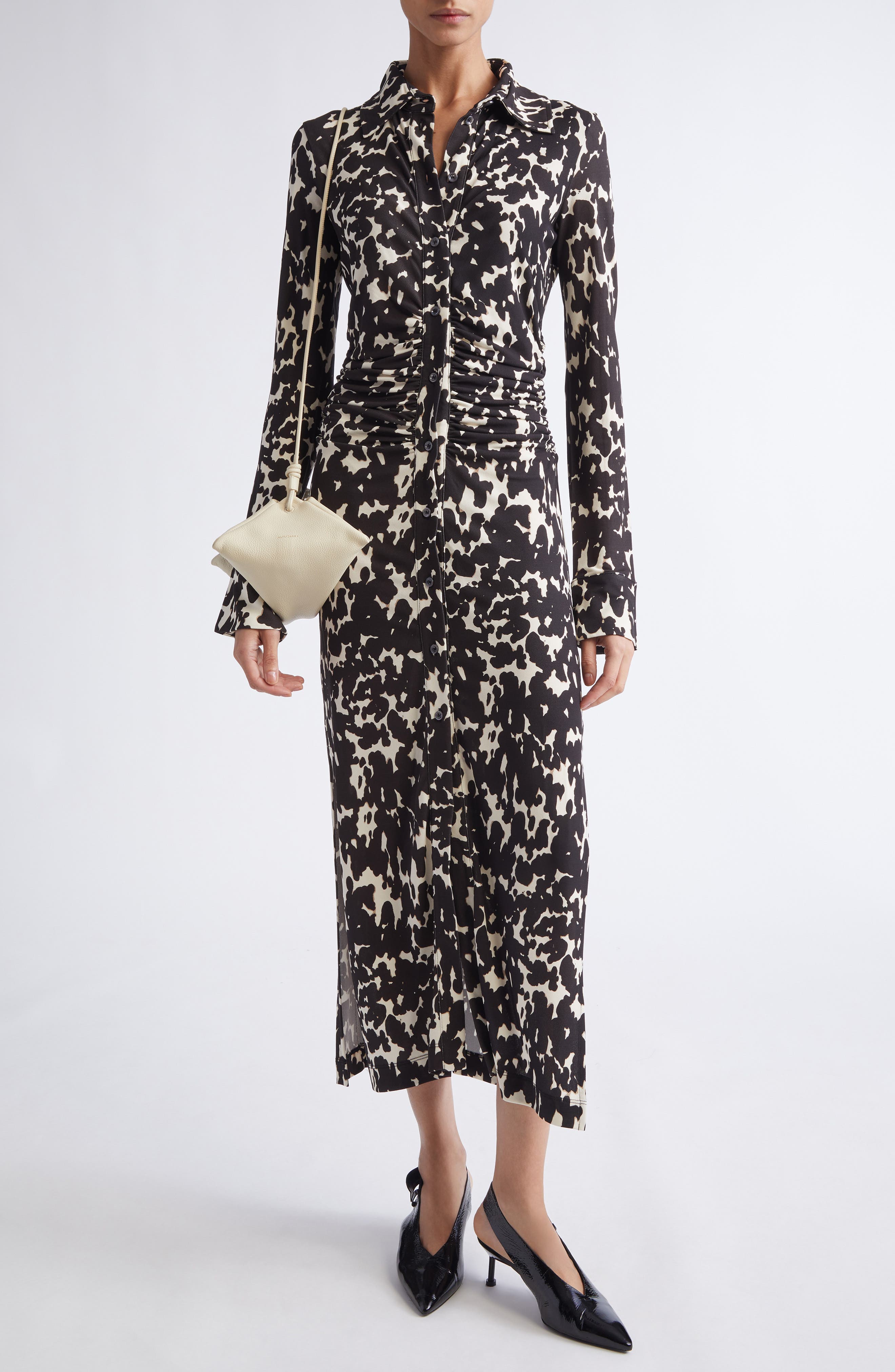 Claudia Print Ruched Long Sleeve Jersey Shirtdress - image 1