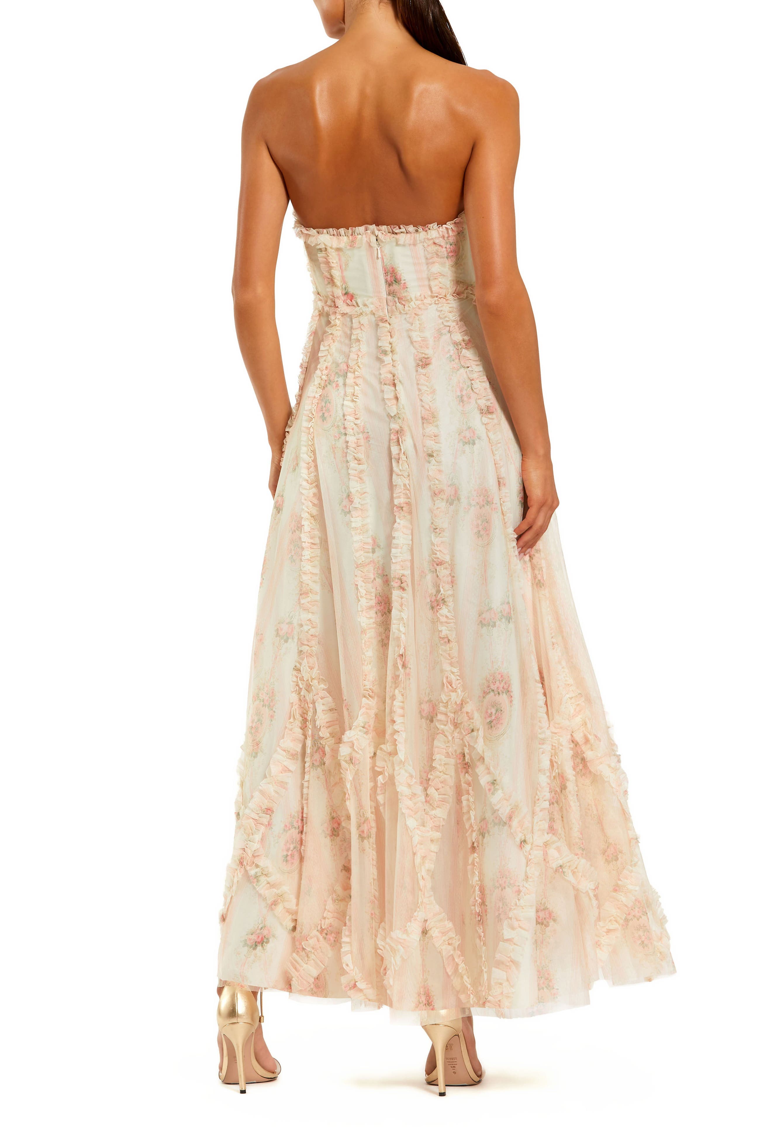 Ankle Length Strapless Floral Ruffle Dress - image 4