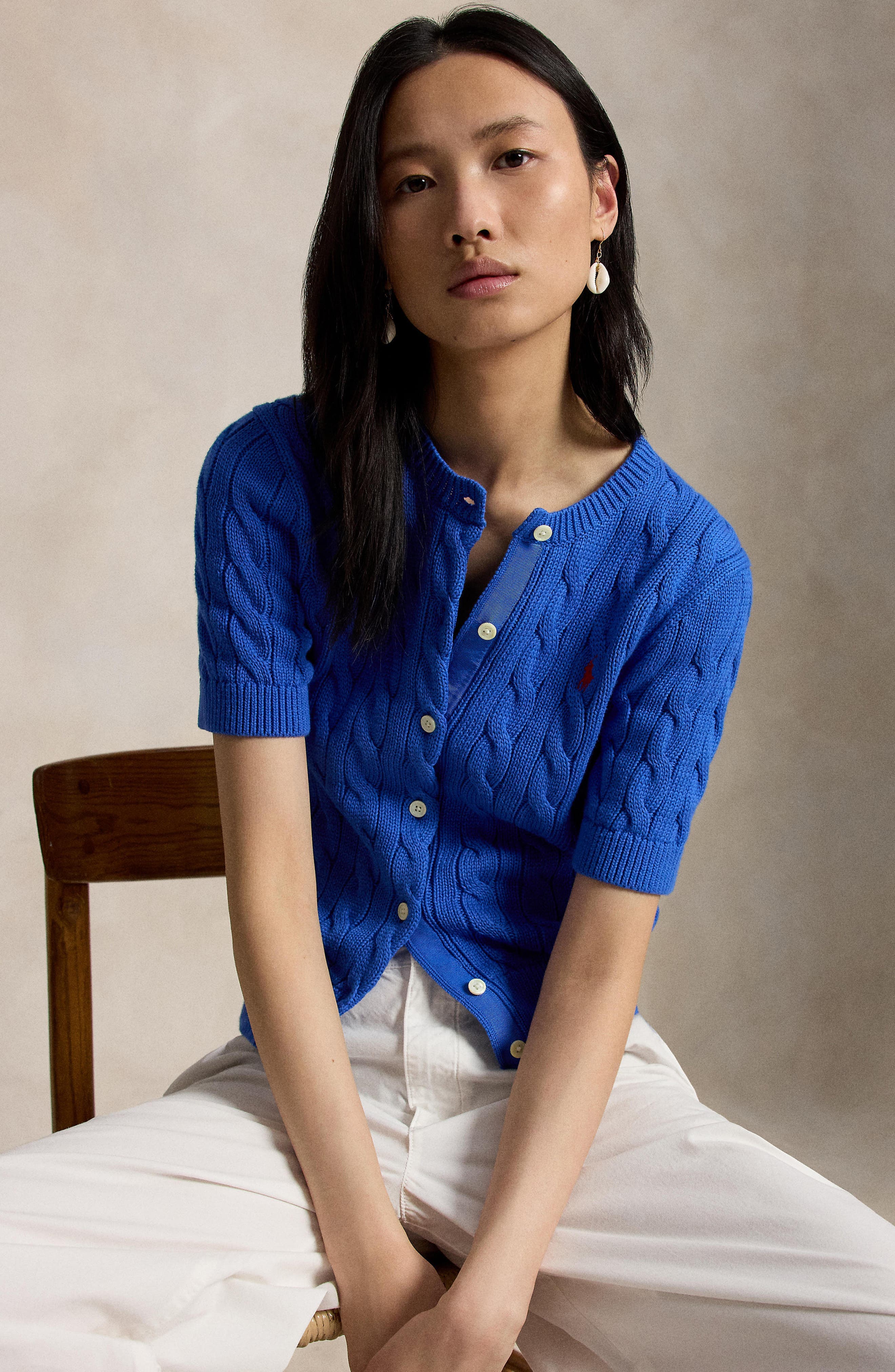 Short Sleeve Cable Stitch Cardigan - image 2
