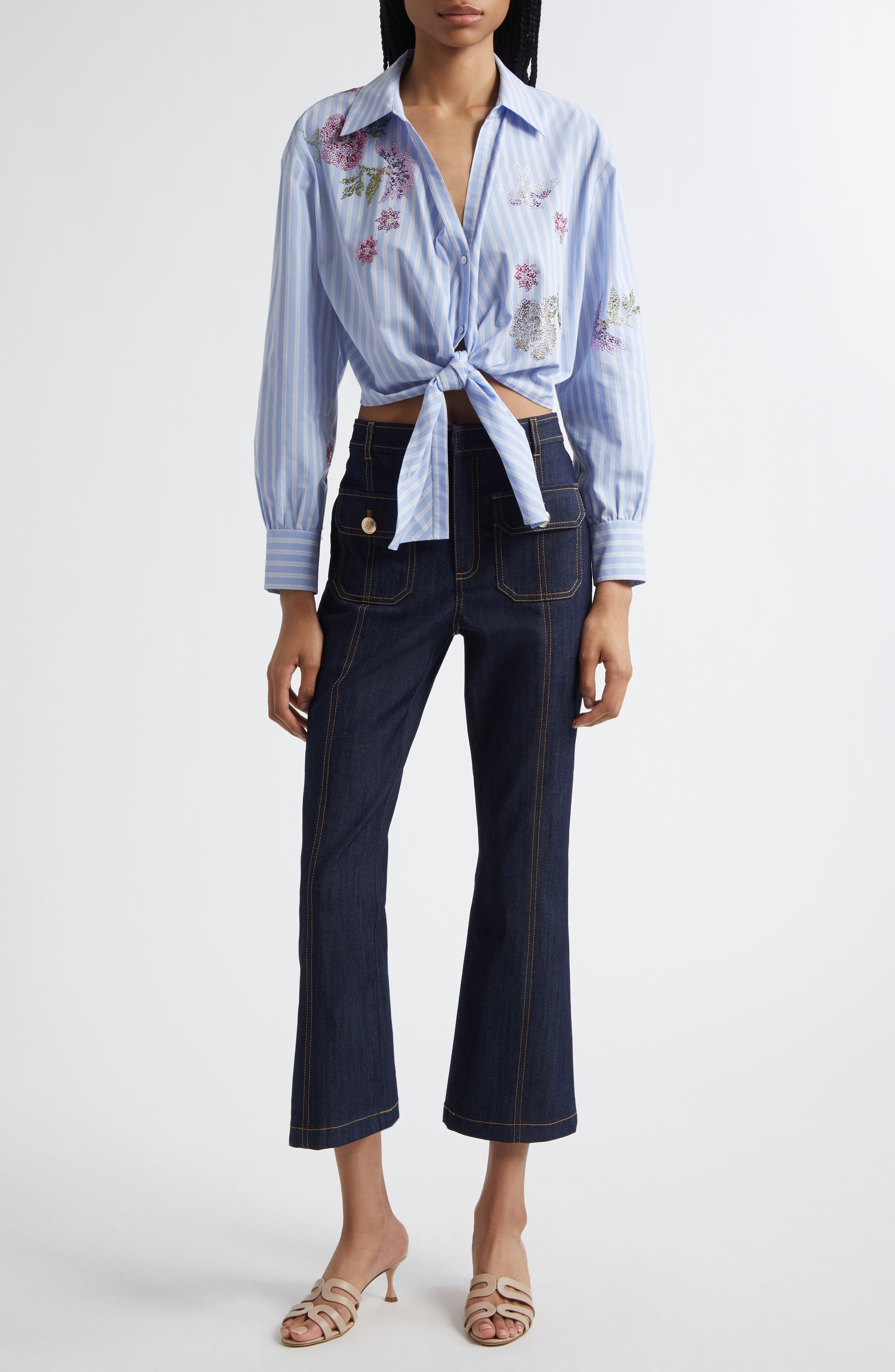 Hannah Stripe Embellished Tie Hem Shirt - image 2