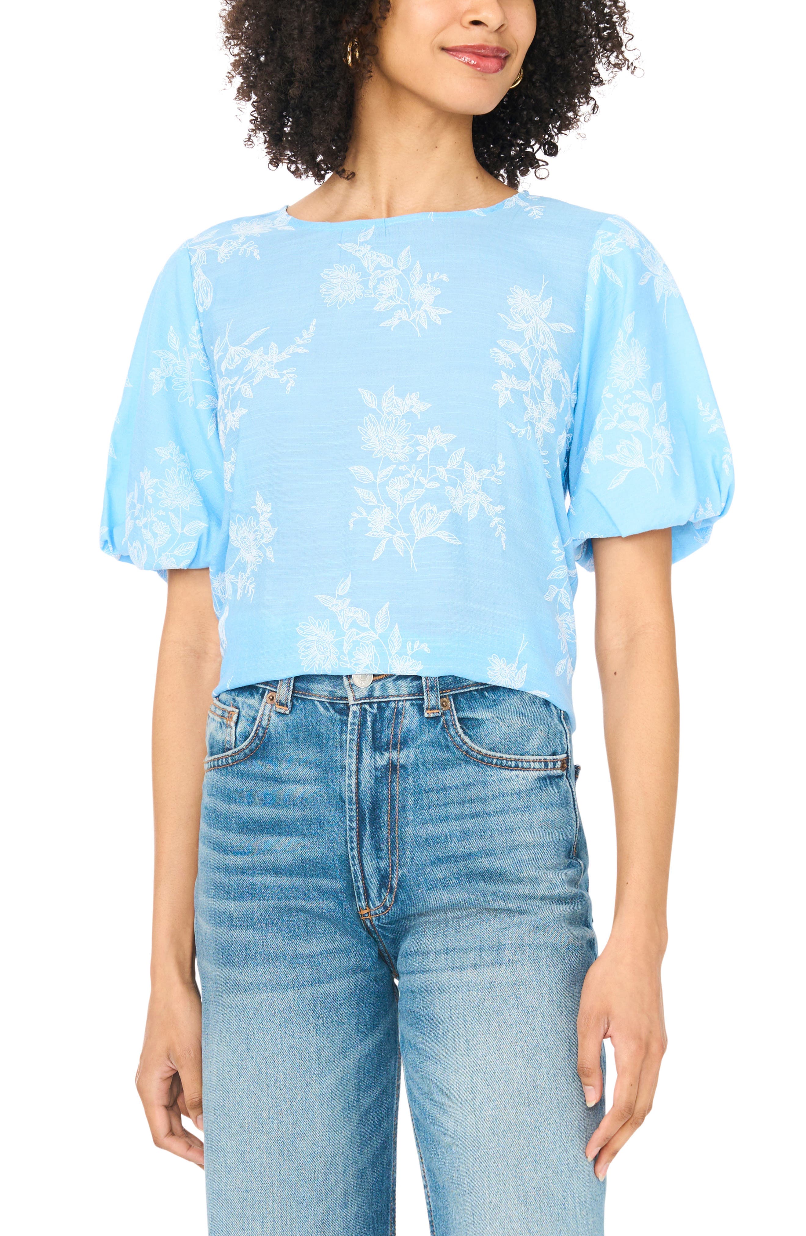 Floral Puff Sleeve Top - image 1