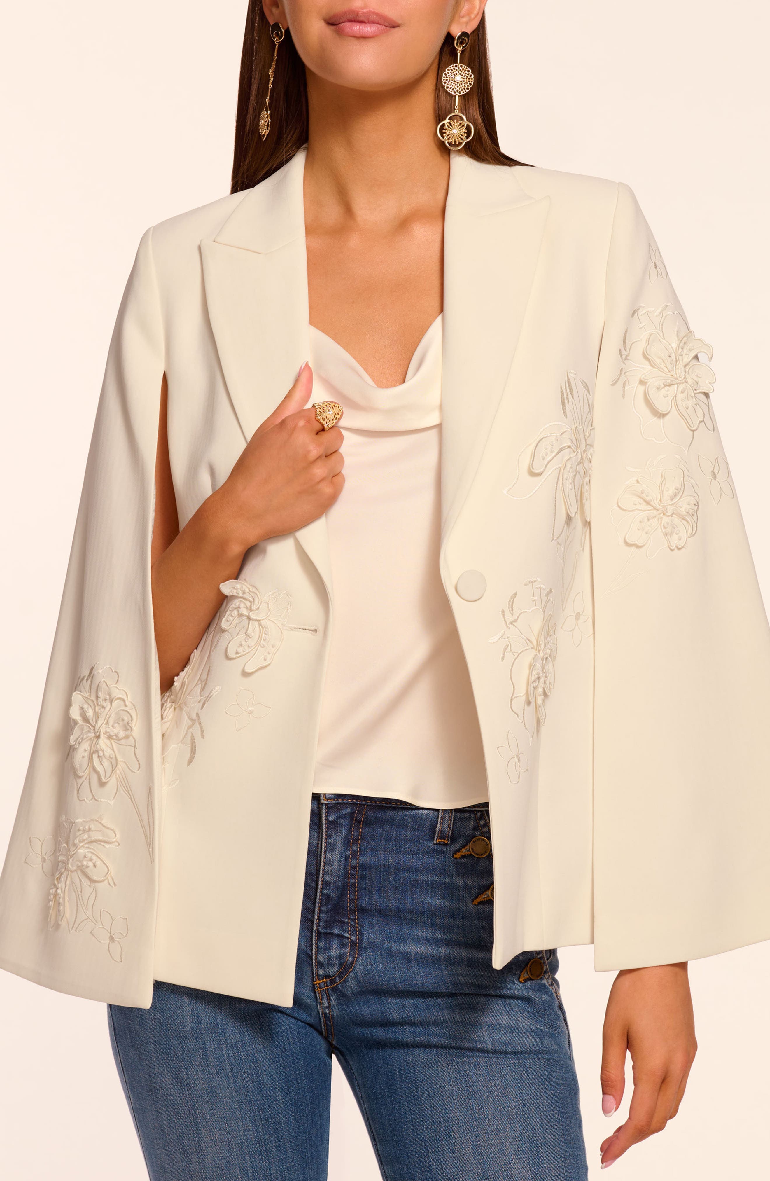 Rosalinda Embroidered Floral Applique Cape Sleeve Jacket - image 1