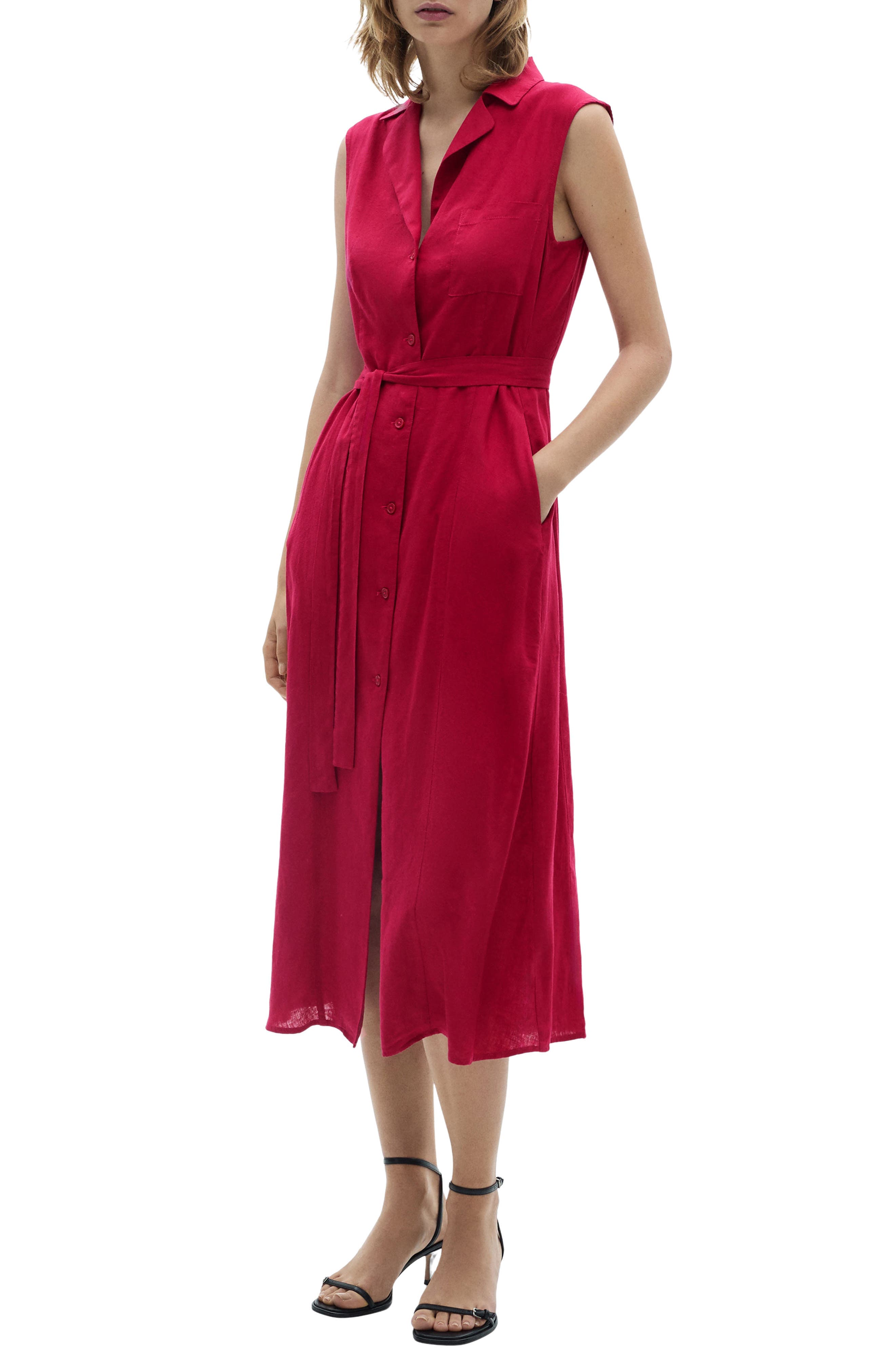 Tie Waist Sleeveless Midi Shirtdress - image 1