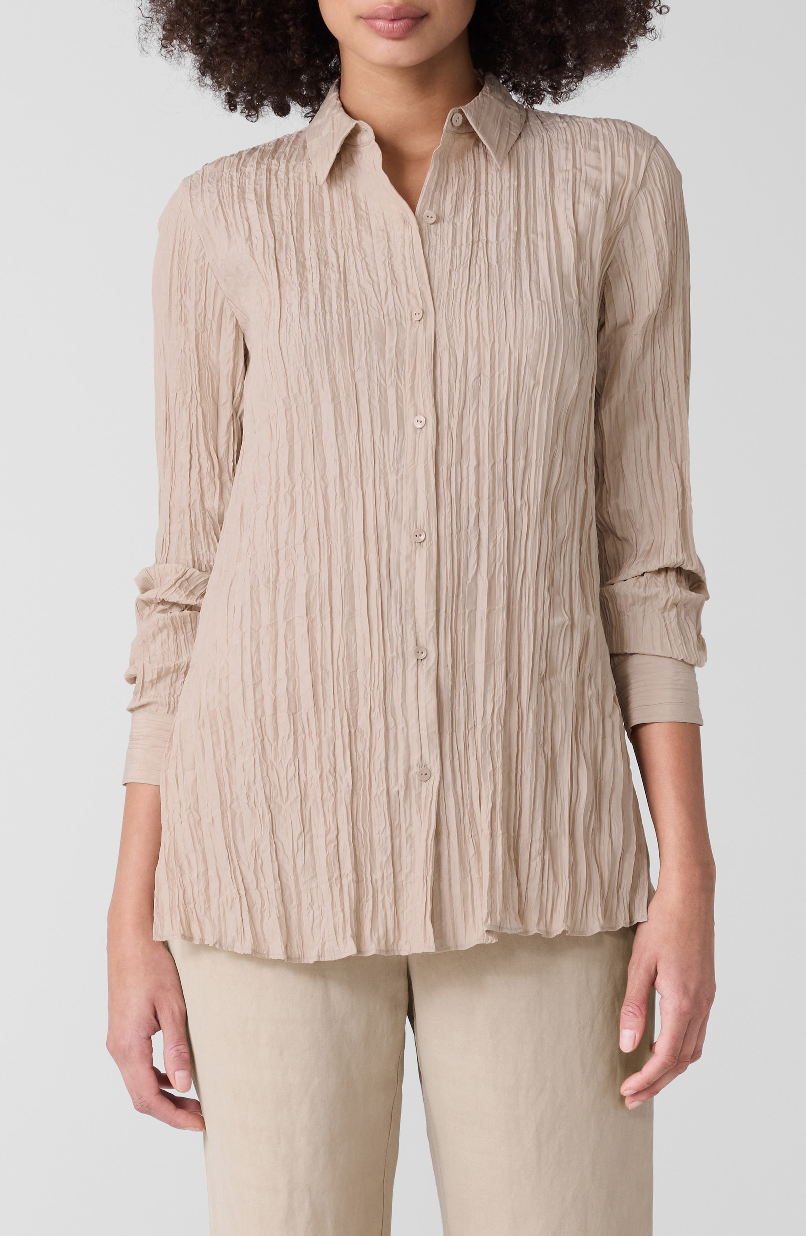 Plisse Silk Tunic Shirt - image 1