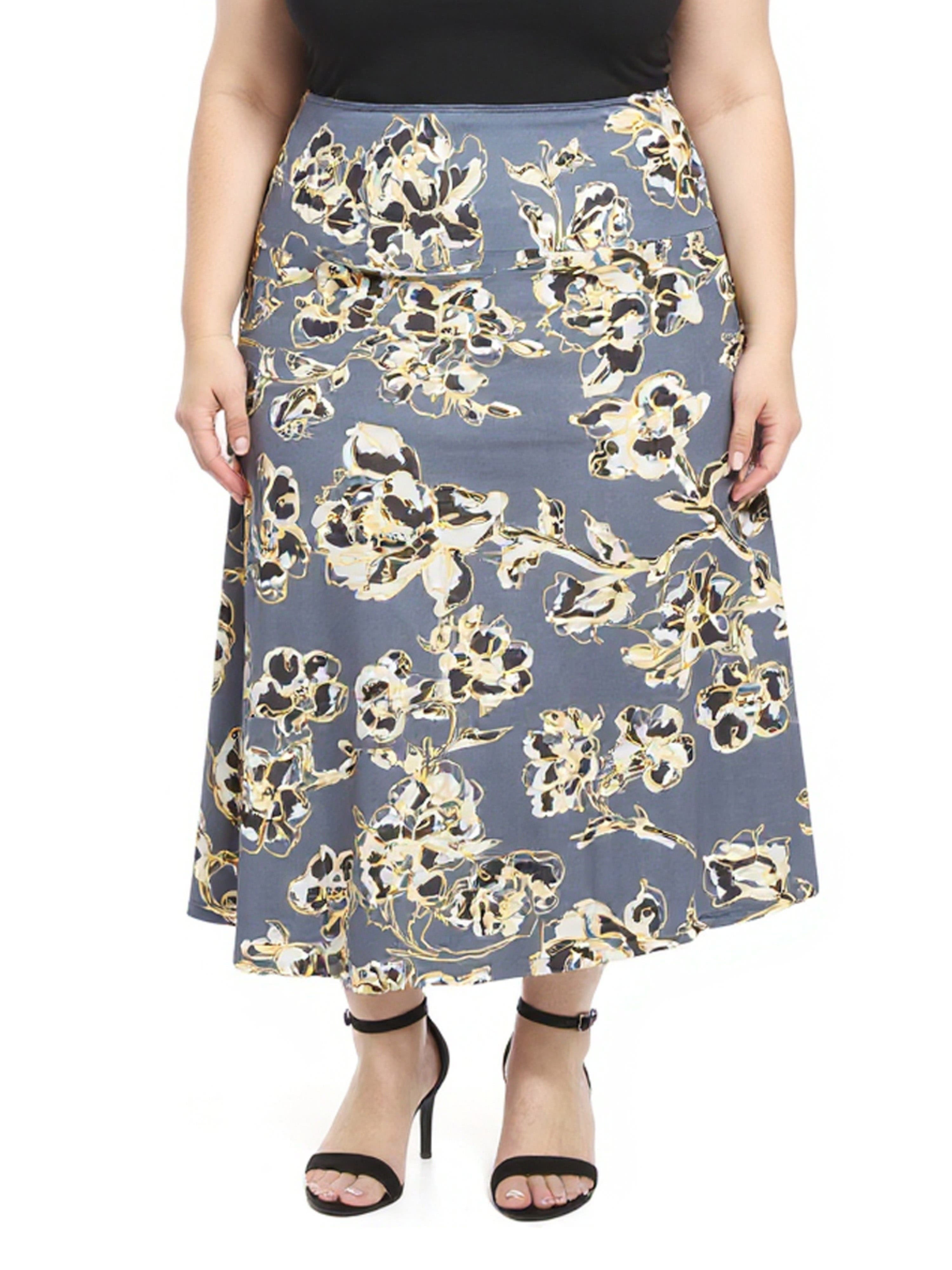 Plus Size Floral Elastic Waist A-Line Maxi Skirt - image 1