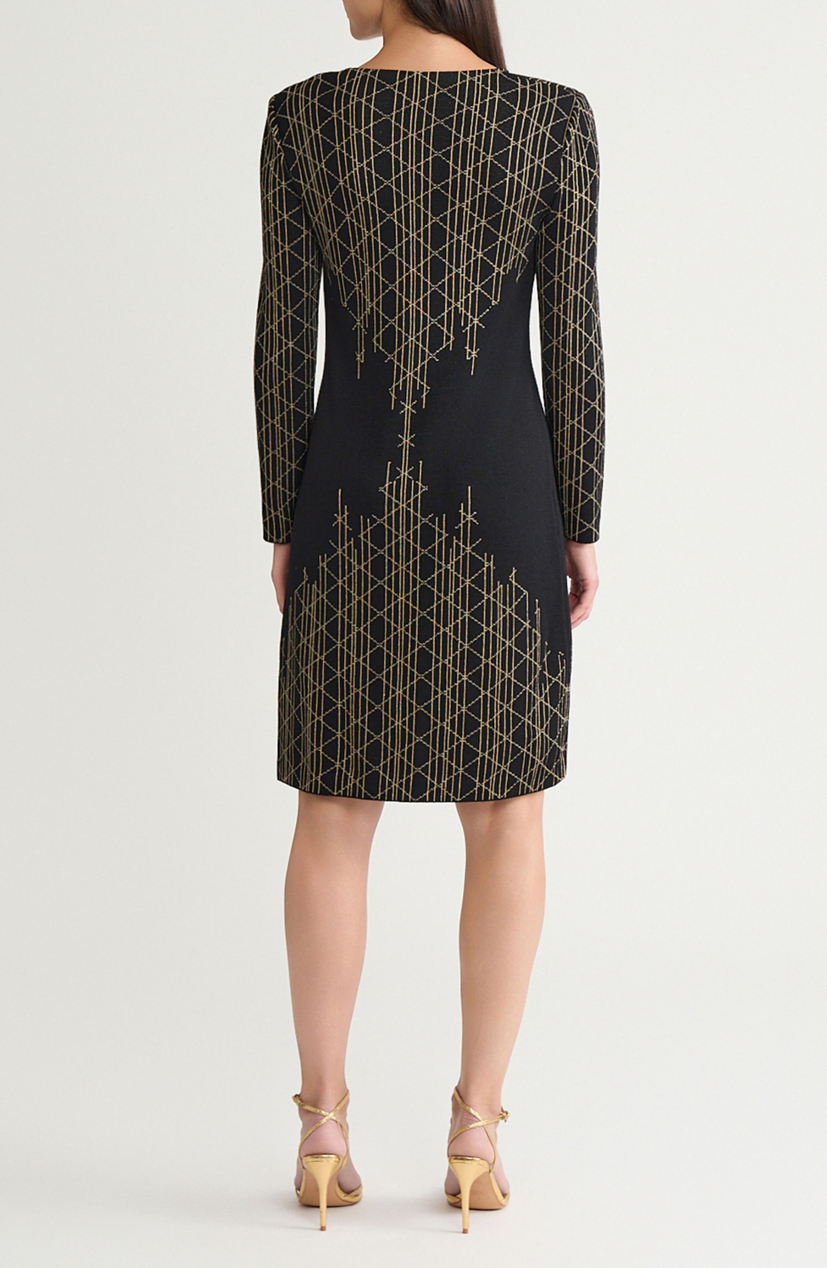 Art Deco Metallic Long Sleeve Sheath Dress - image 2
