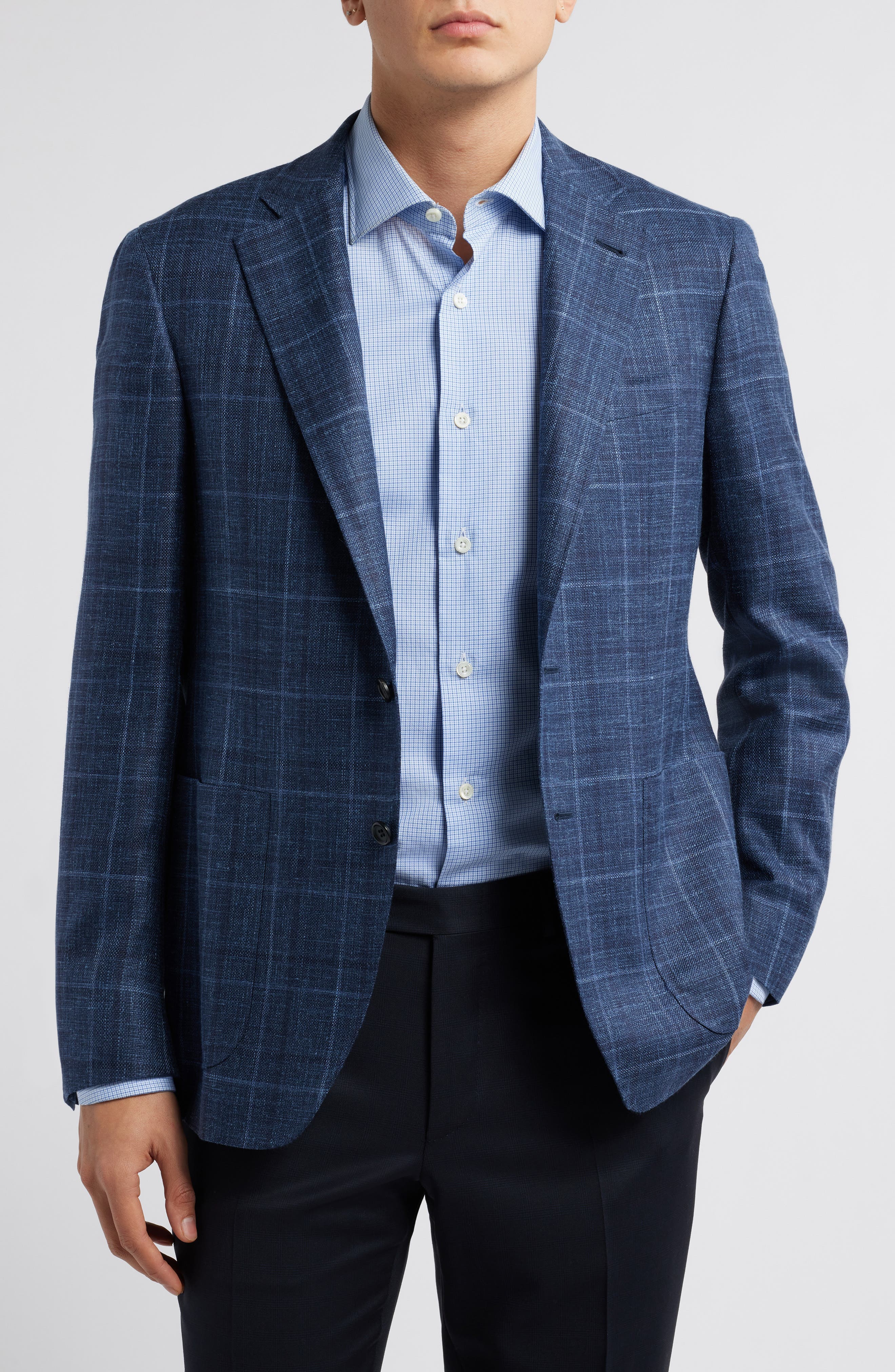 Kei Trim Fit Plaid Wool, Silk & Linen Sport Coat - image 1