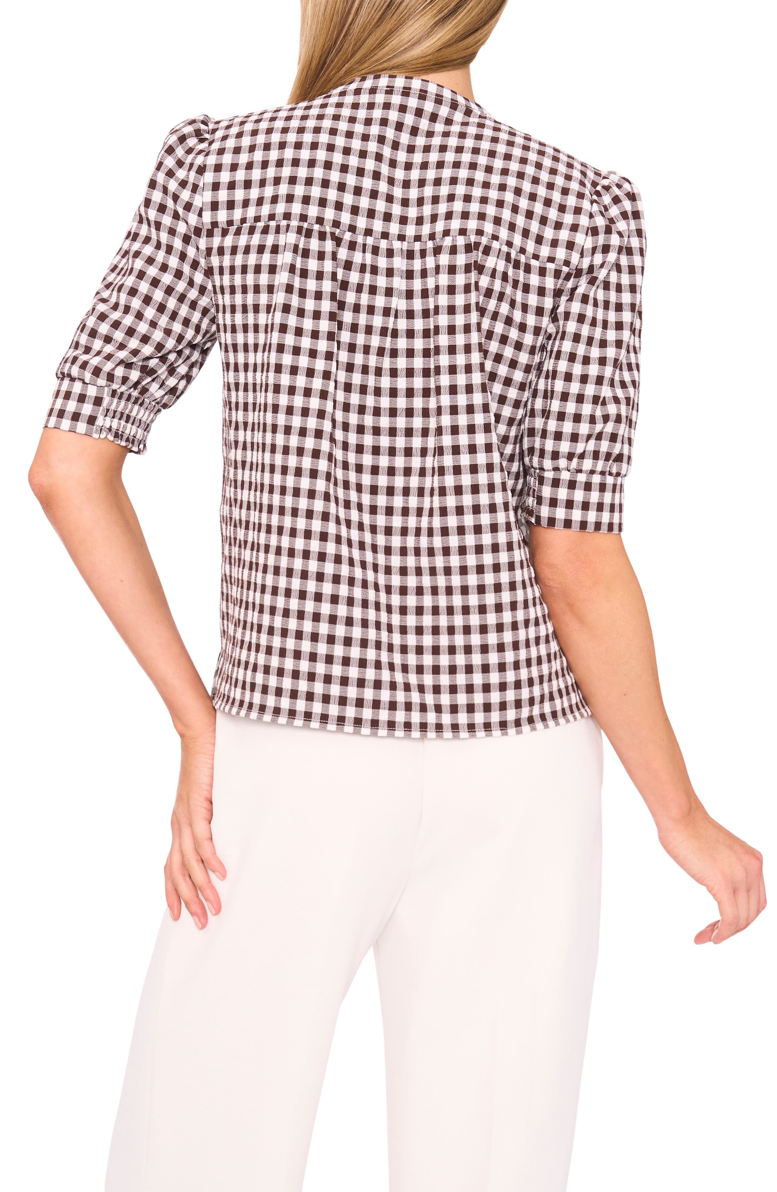 Gingham Puff Sleeve Woven Shirt - image 2