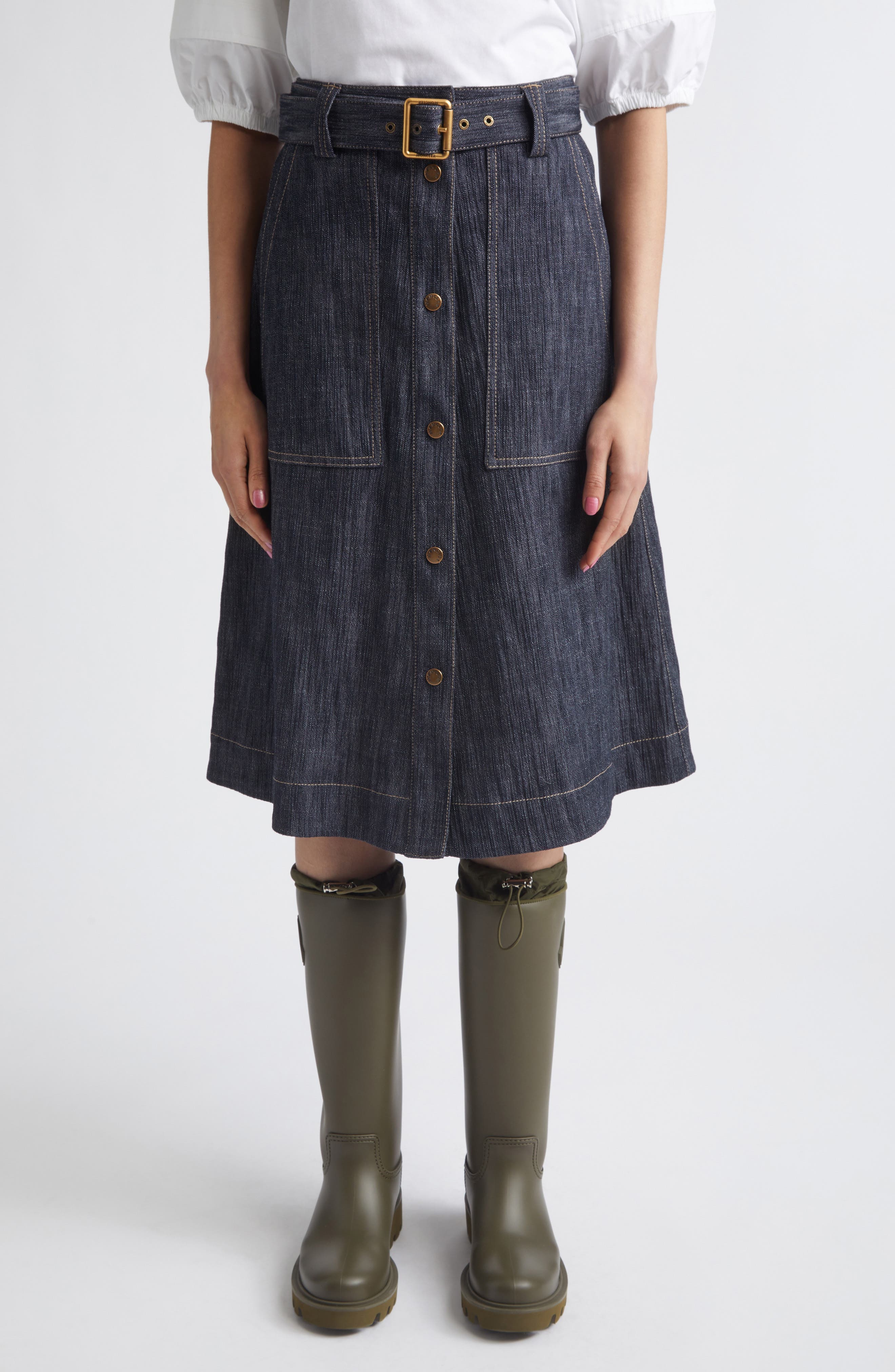 Belted Denim Midi Skirt - image 1