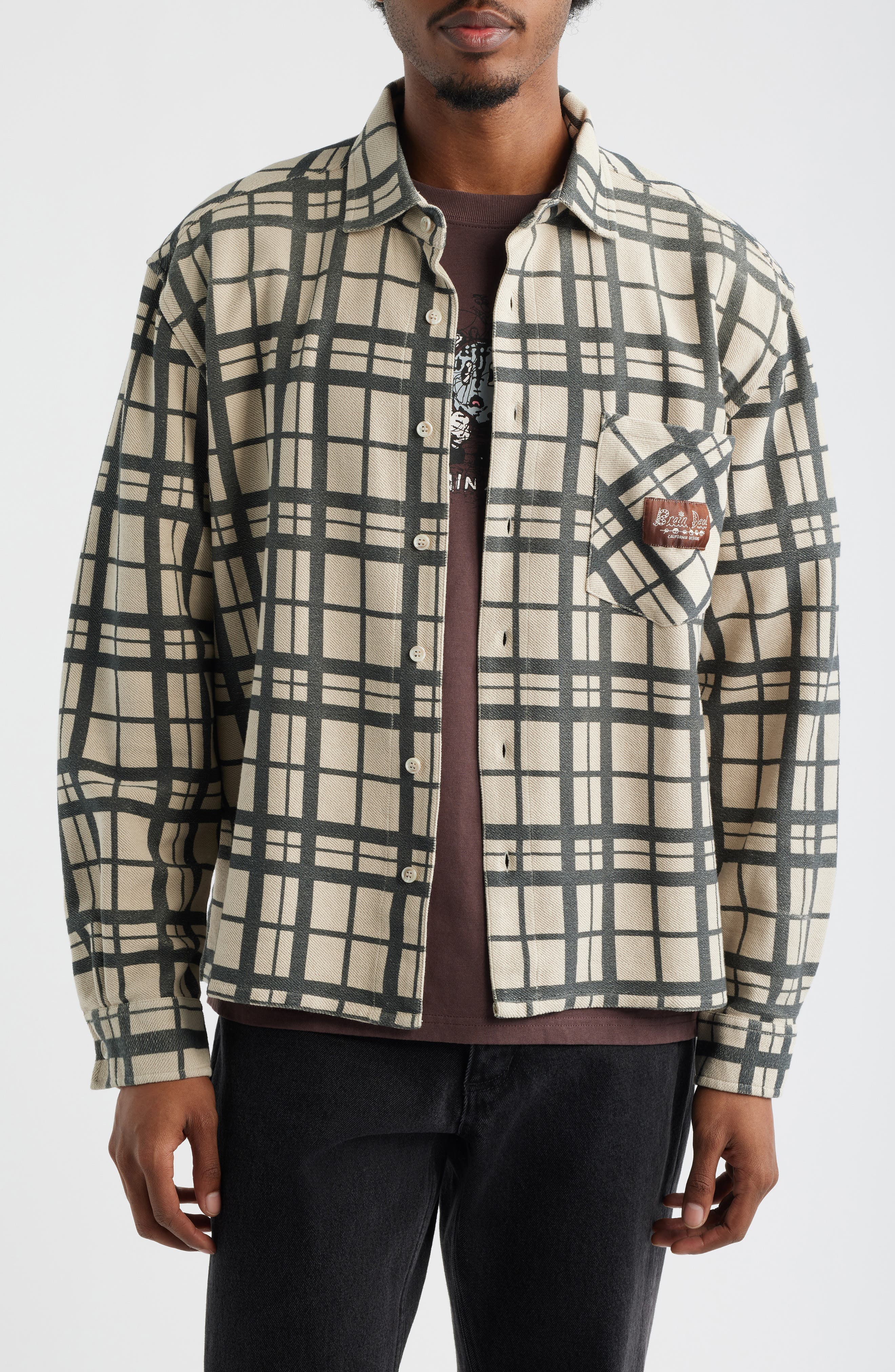 Plaid Cotton French Terry Button-Up Shirt - image 1