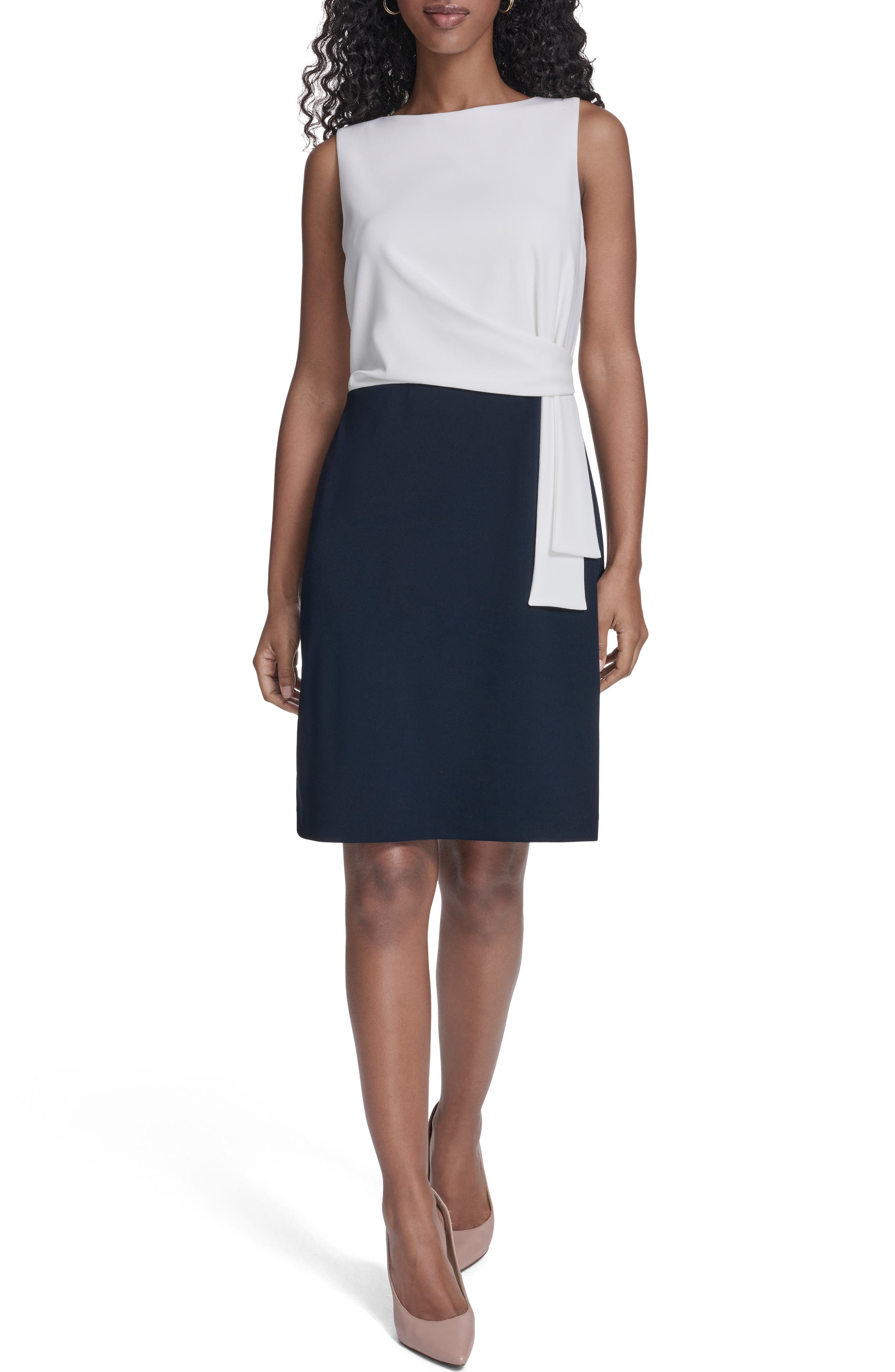Colorblock Sleeveless Crepe Sheath Dress - image 3