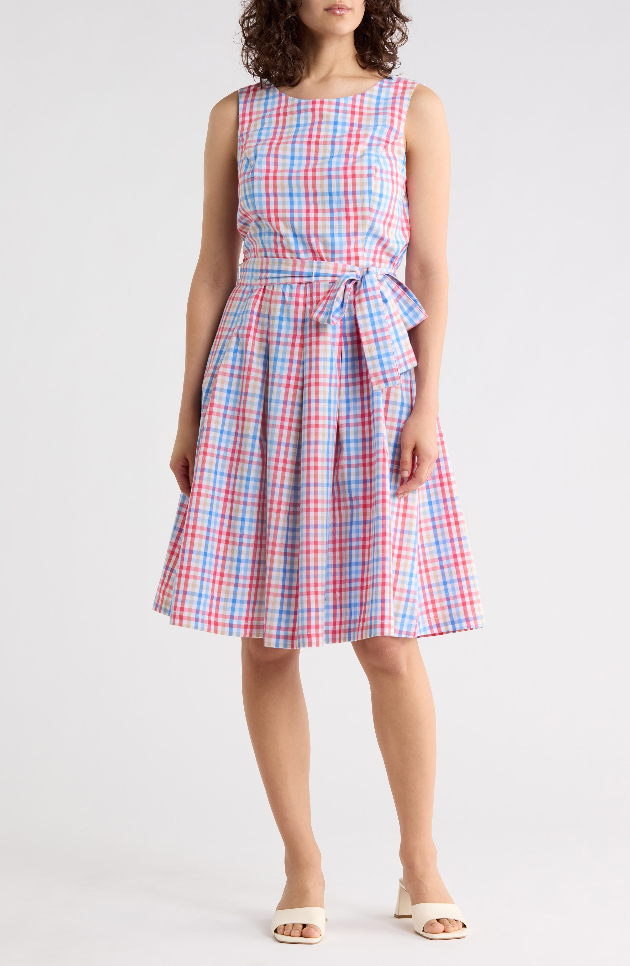 Gingham Sleeveless Cotton Fit & Flare Dress - image 1