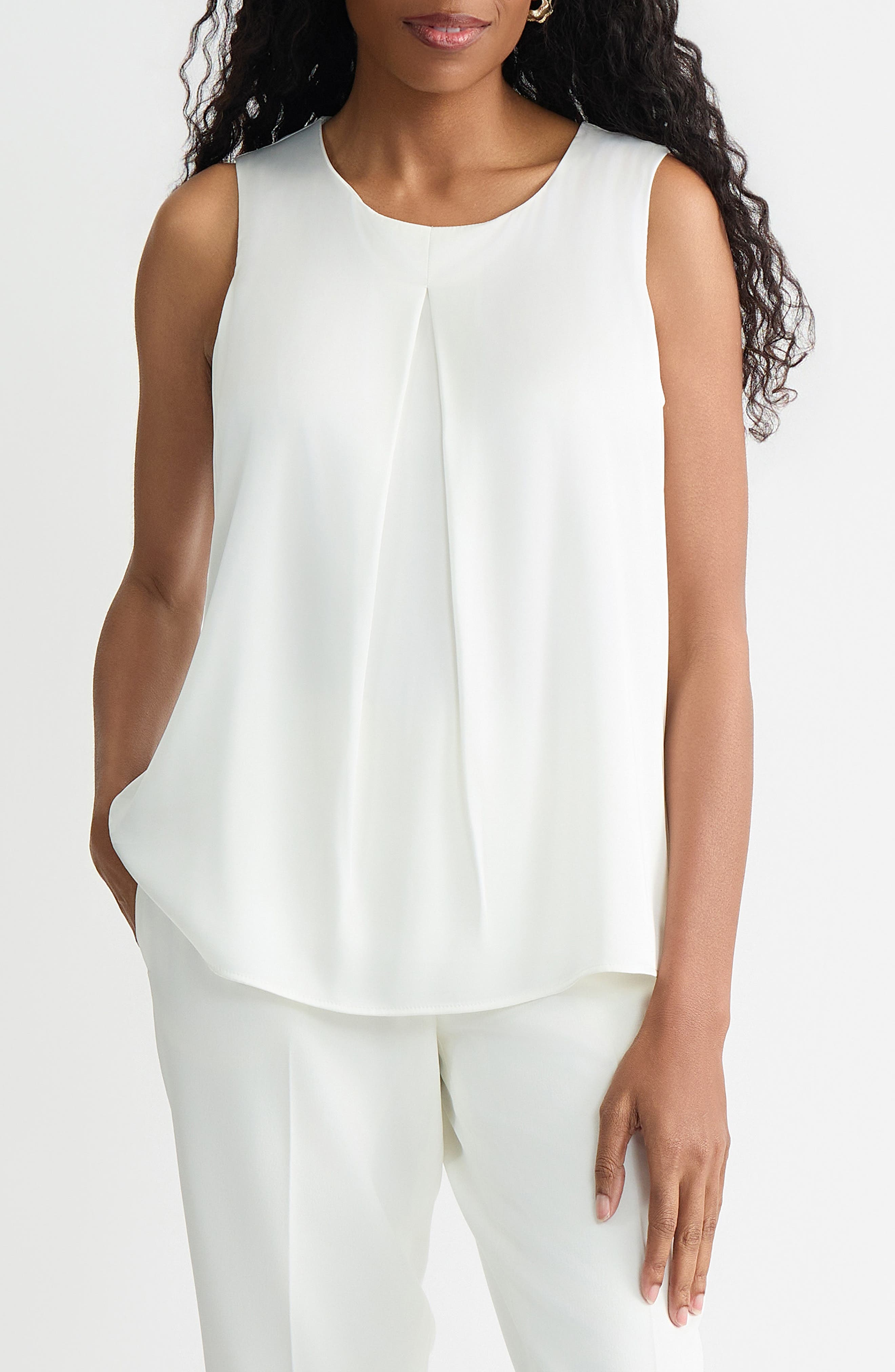 Box Pleat Sleeveless Matte Satin Top - image 1