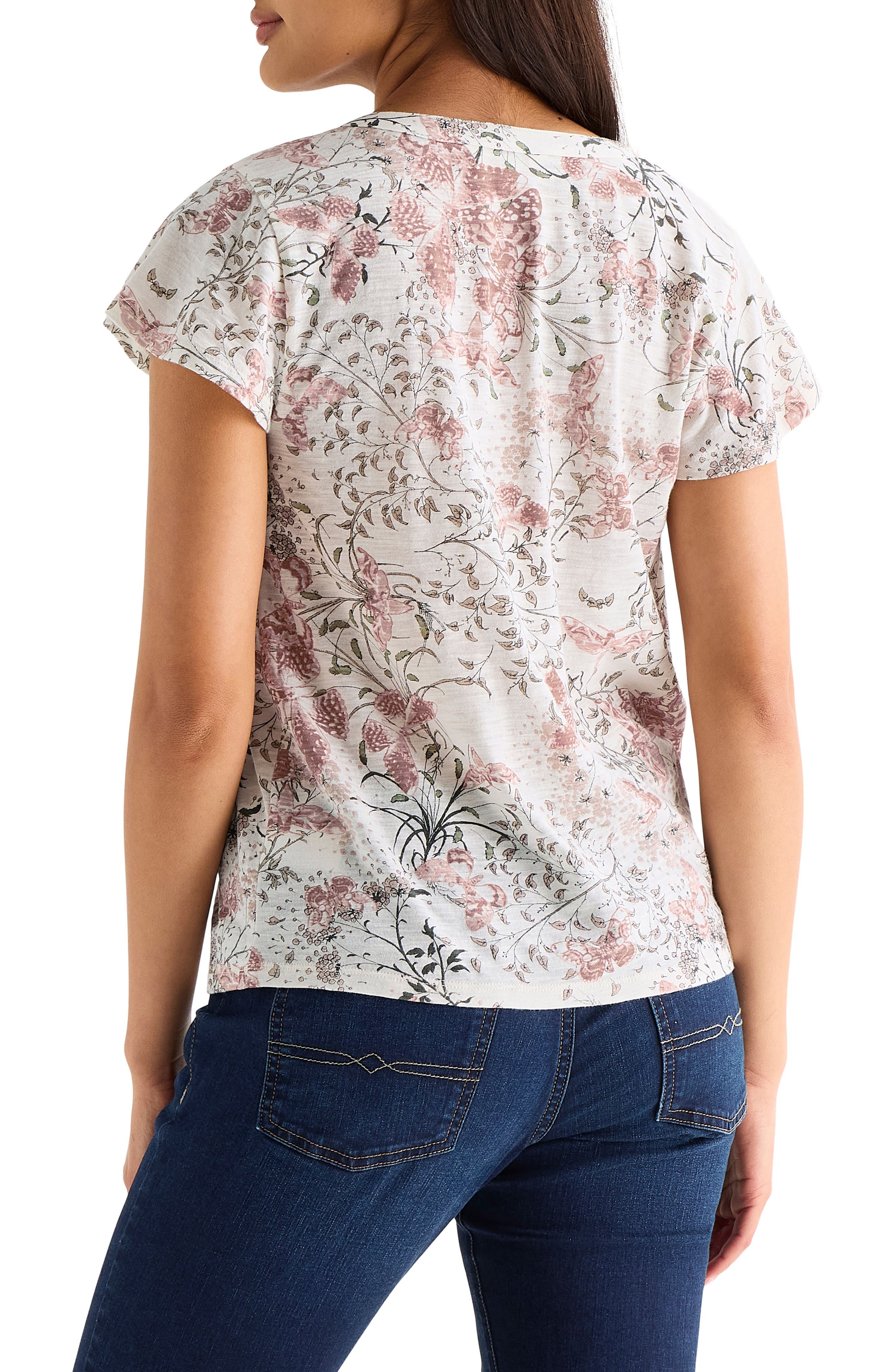 Floral Split Neck Cotton Blend T-Shirt - image 2