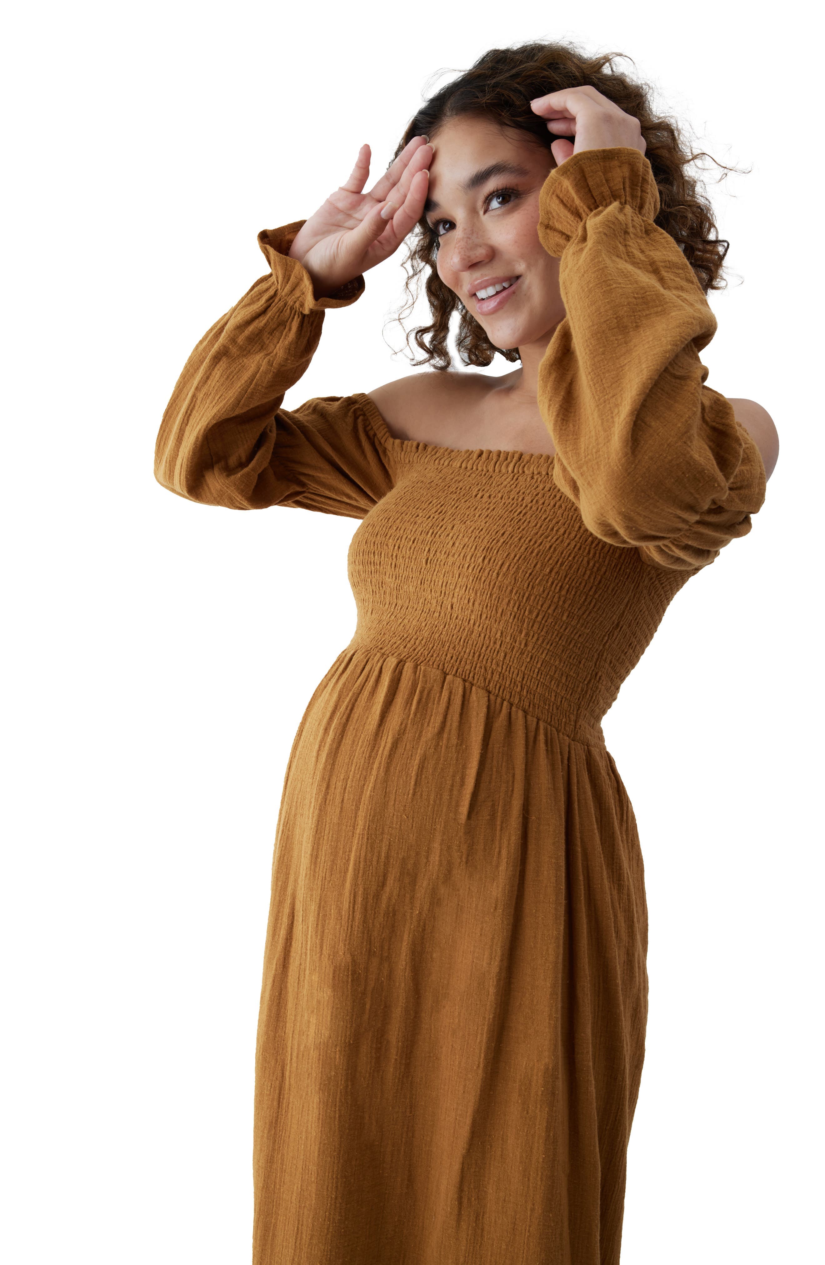 The Dream Off the Shoulder Long Sleeve Cotton Maternity Midi Dress - image 2