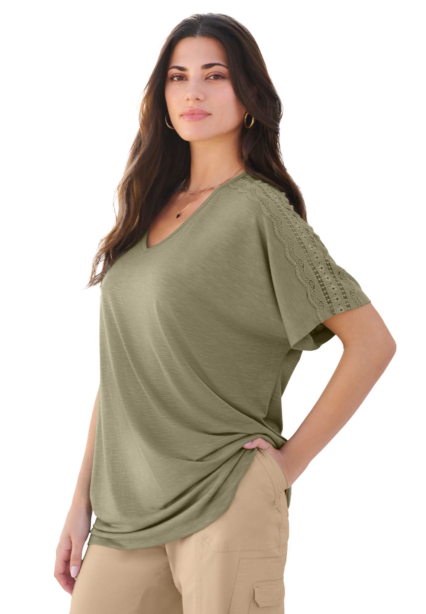Plus Size Lace Trimmed Textured Tee - image 1