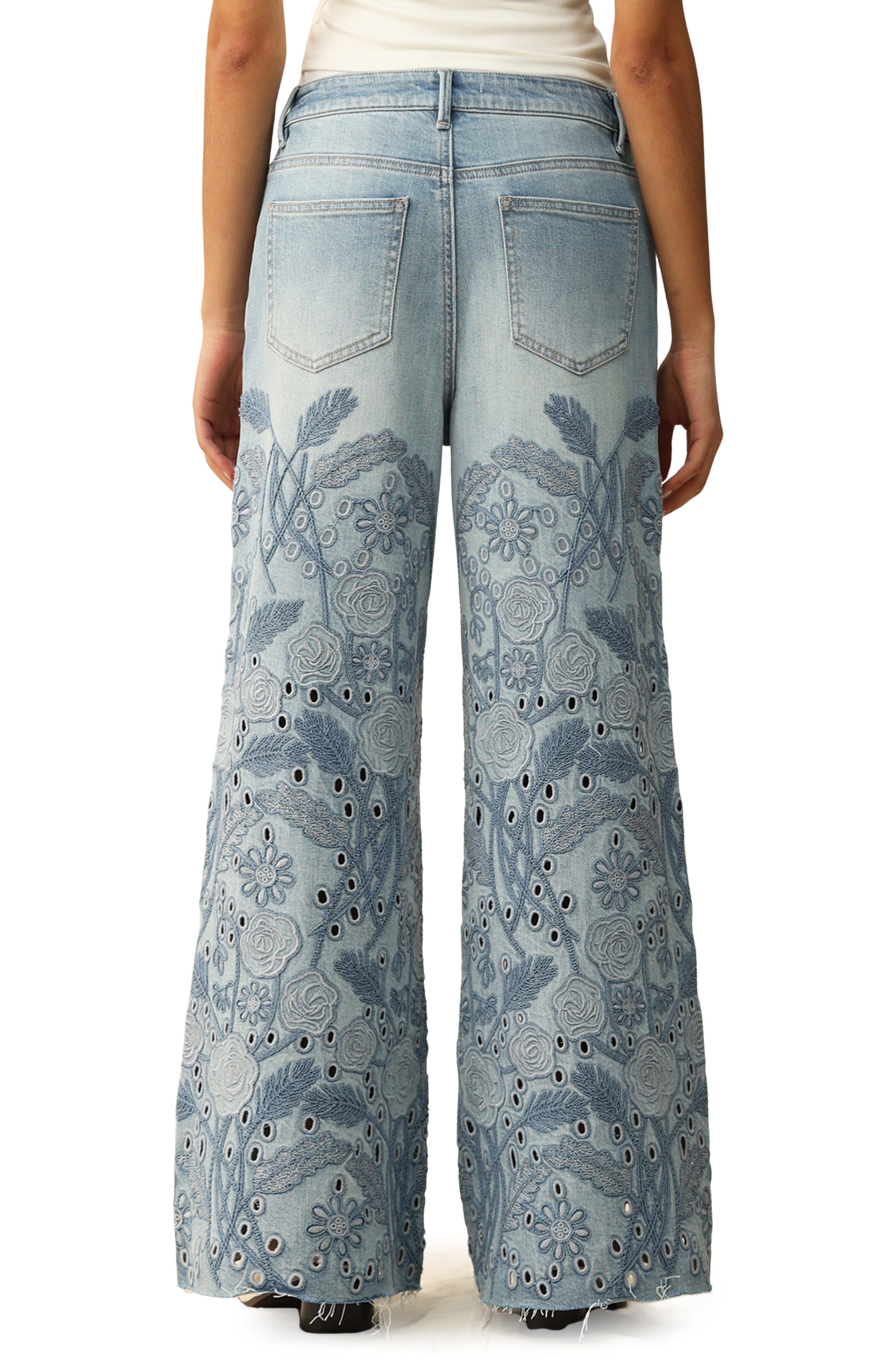 Embroidered High Waist Wide Leg Jeans - image 2